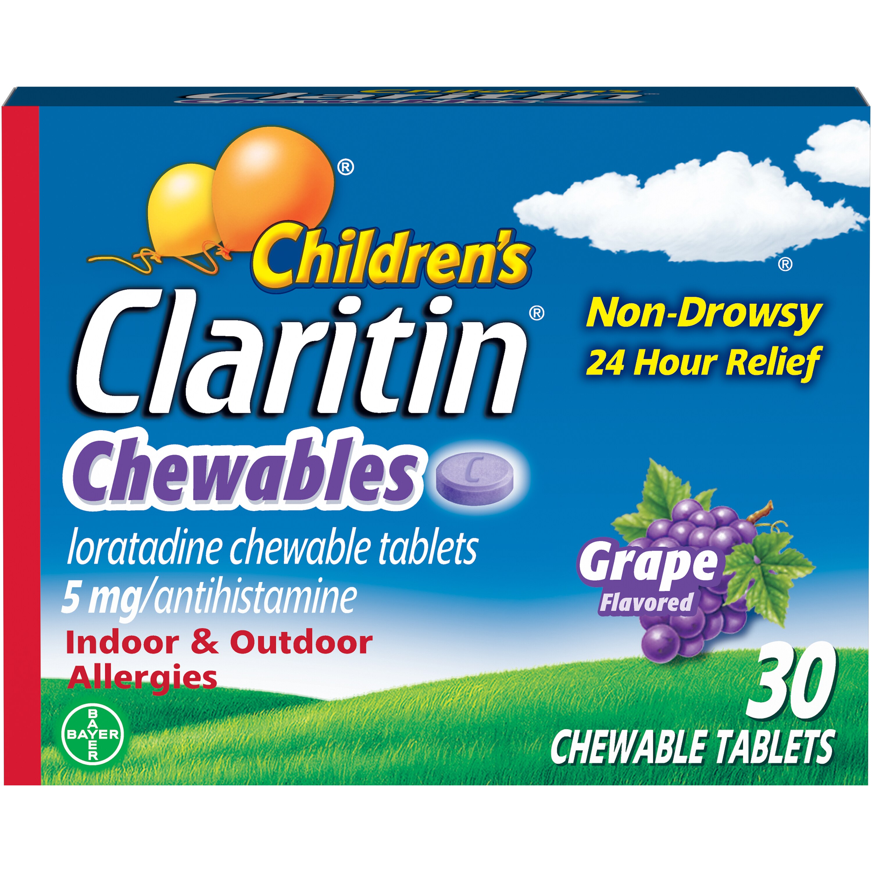 Claritin Children's Non-Drowsy 24HR Allergy Relief Chewable Tablets, Grape