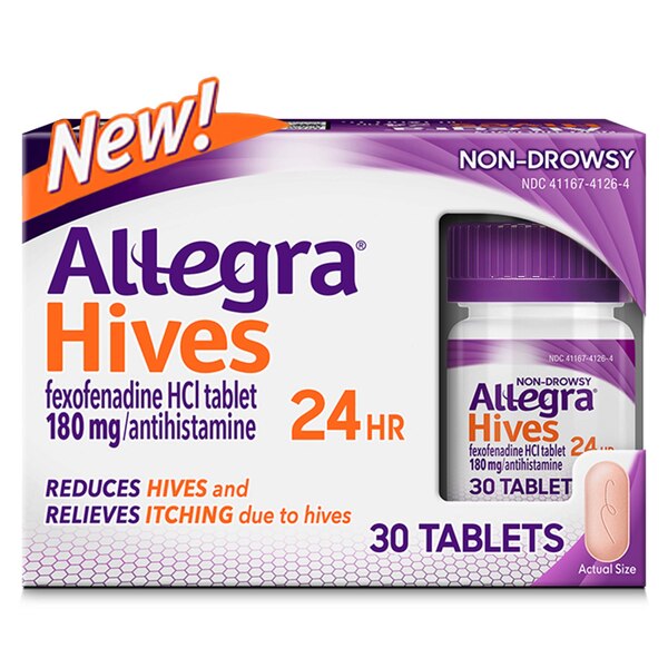 Allegra Hives Non-Drowsy 24HR Hive Reduction & Itch Relief, 180mg Fexofenadine HCl, 30 CT