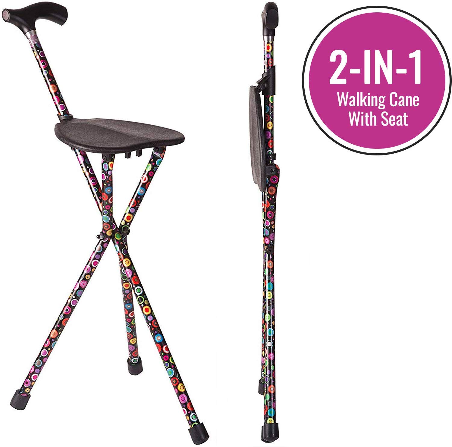 Switch Sticks Seat Stick, 2-in-1 Foldable Walking Cane Seat