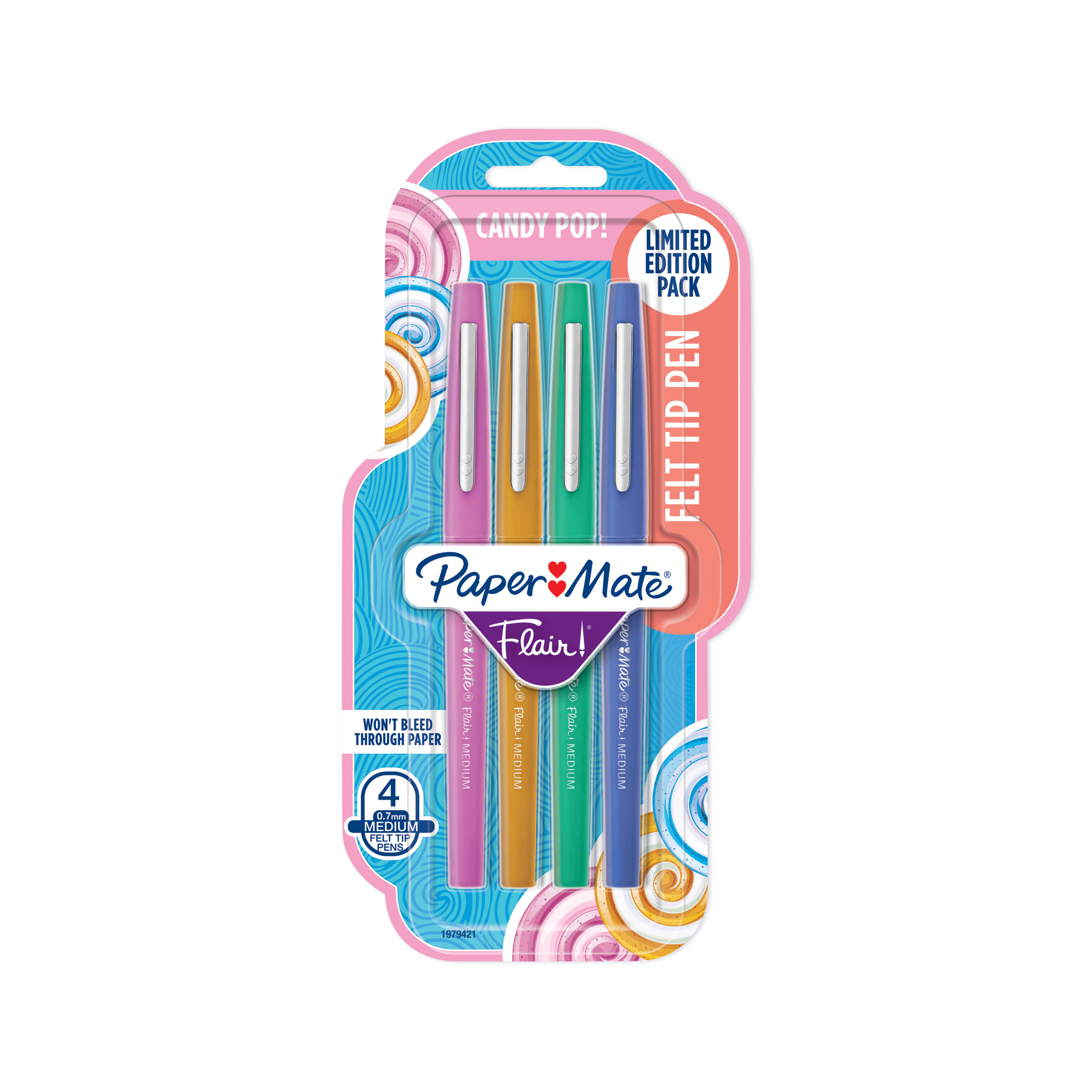 Paper Mate Flair Felt Tip Pens, Medium Point (0.7mm), Candy Pop Colors, 4 CT