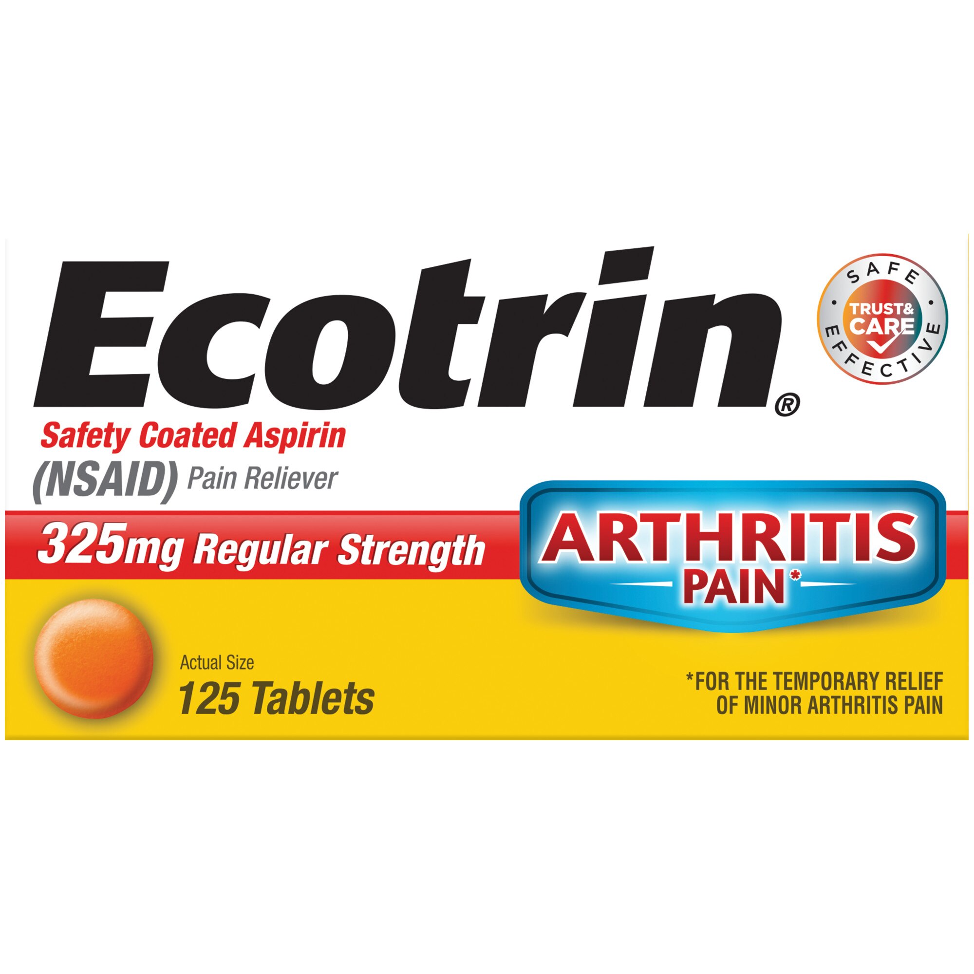 Ecotrin Regular Strength Arthritis Pain Safety Coated Aspirin Tablets, 125 CT