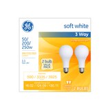 GE Soft White 50-200-250W Incandescent 3-Way Frosted A21 Light Bulbs, 2 ct, thumbnail image 1 of 3