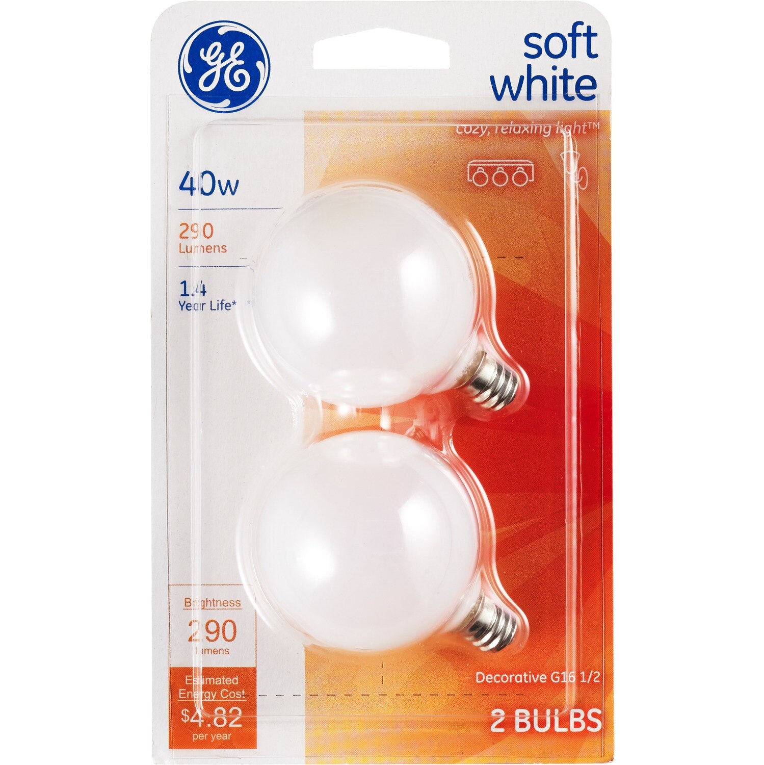 GE 40W Decorative Bulbs, 2 Pack Soft White