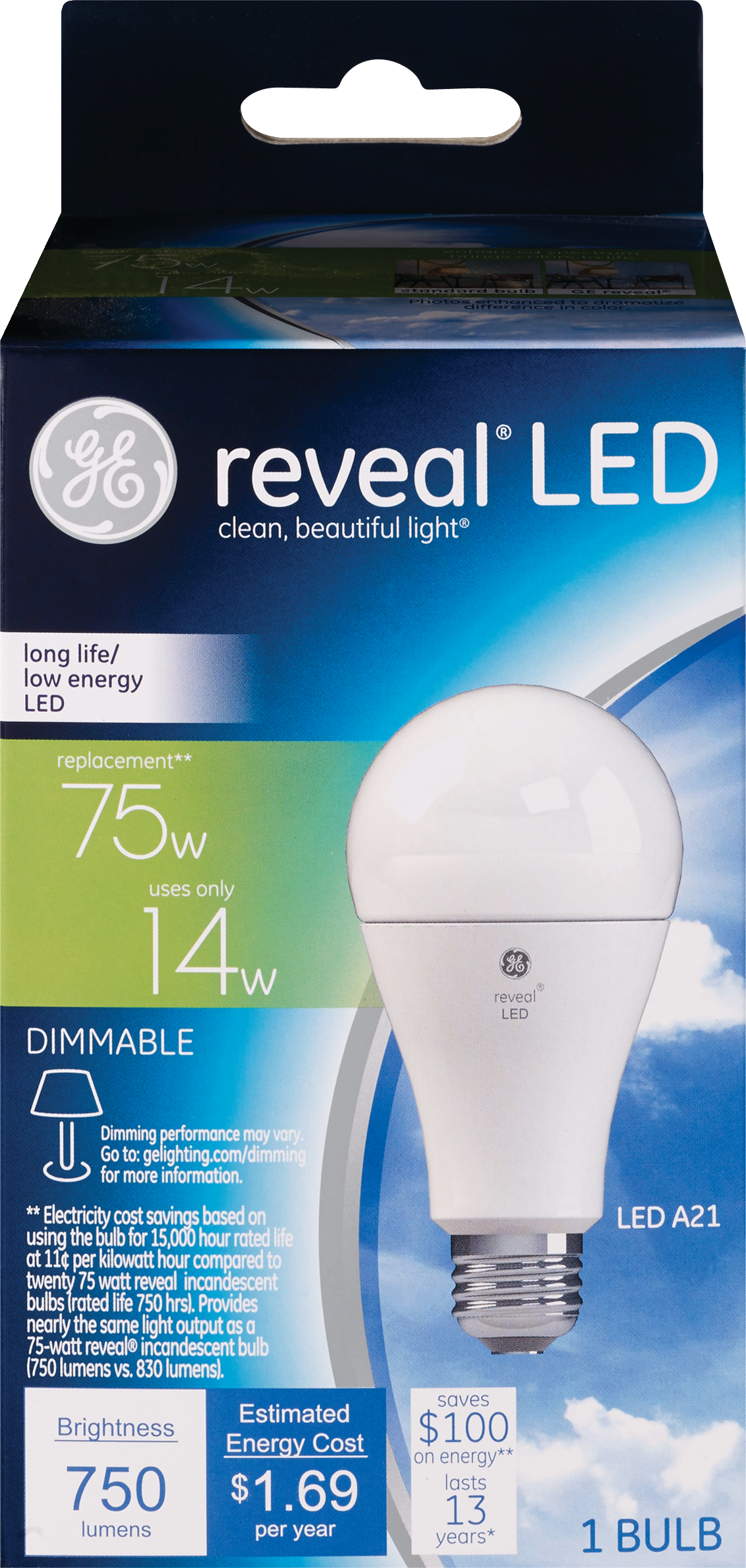 GE Reveal 75 w Dimmable LED Light Bulb