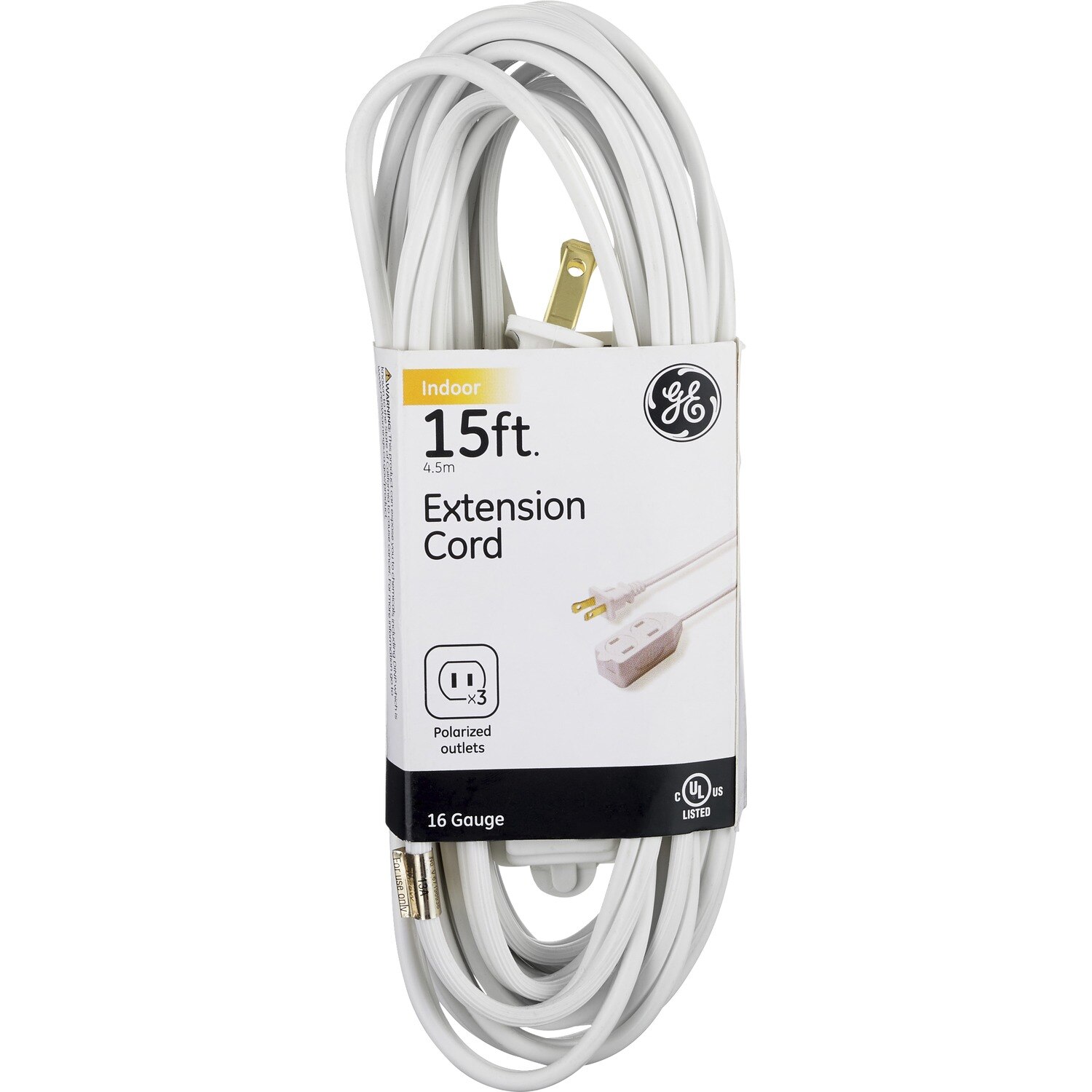 GE 15' Indoor Extension Cord, White