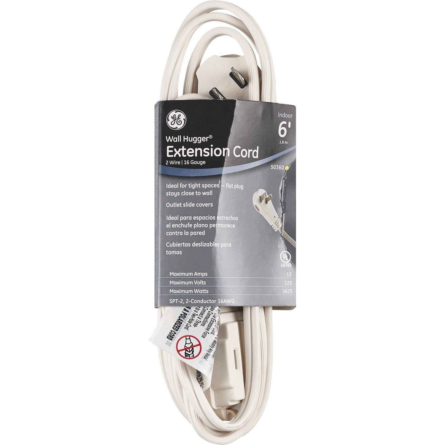 GE Wall Hugger 6' Indoor Extension Cord, White