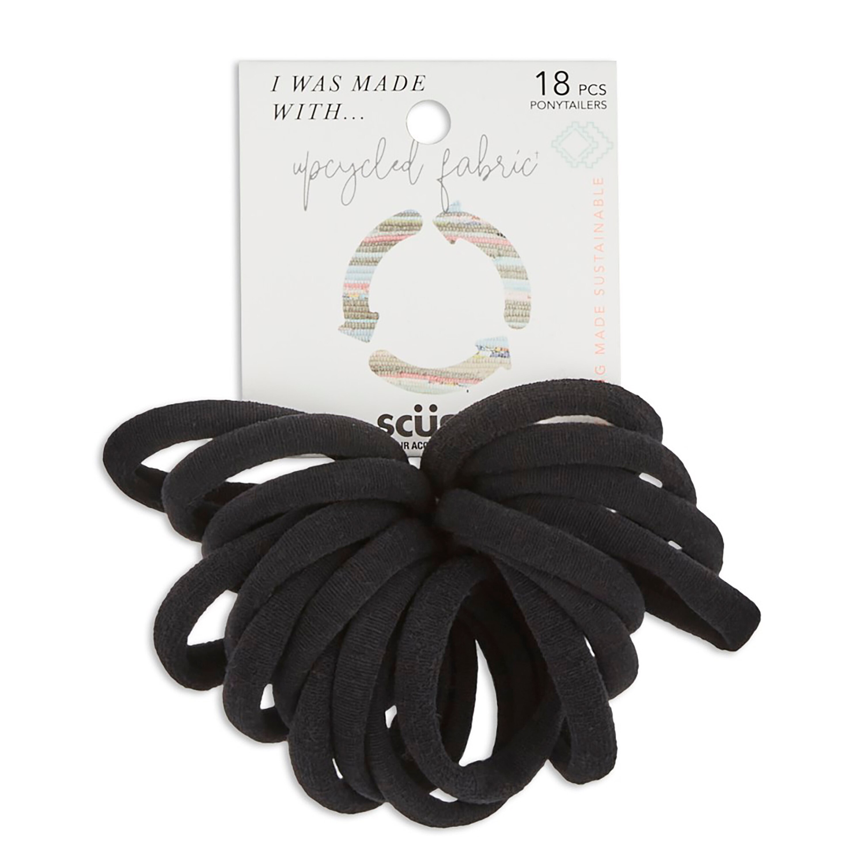 Scunci Consciously Minded Recycled Nylon Ponytailers, Black, 18 CT