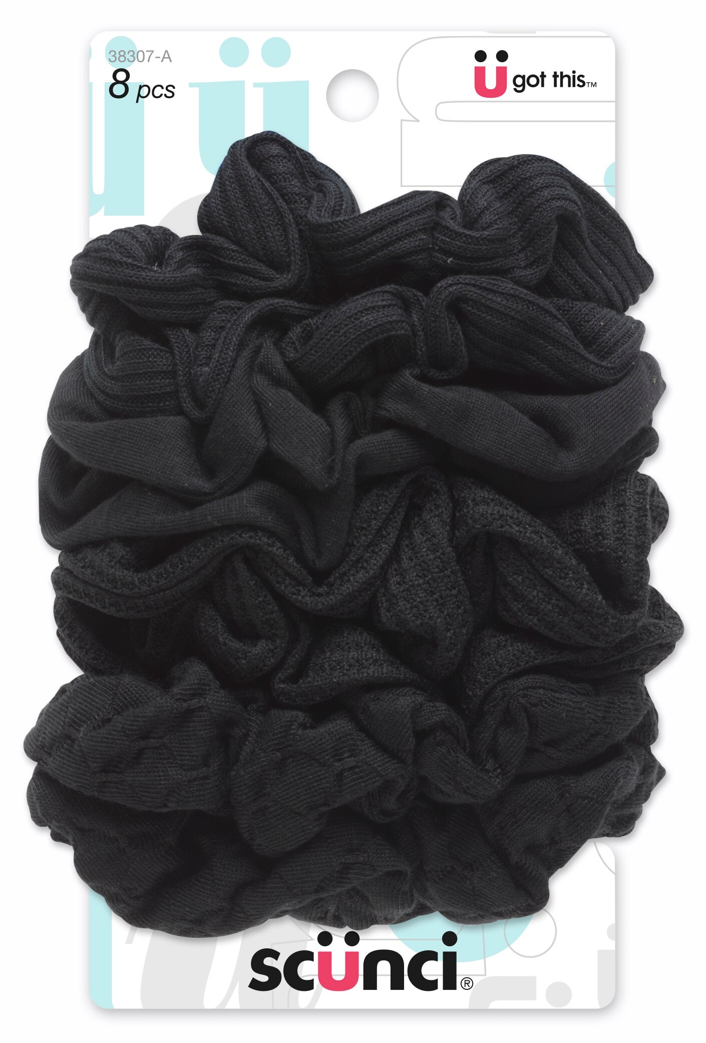 Scunci Fabric Scrunchies, Black, 8 CT