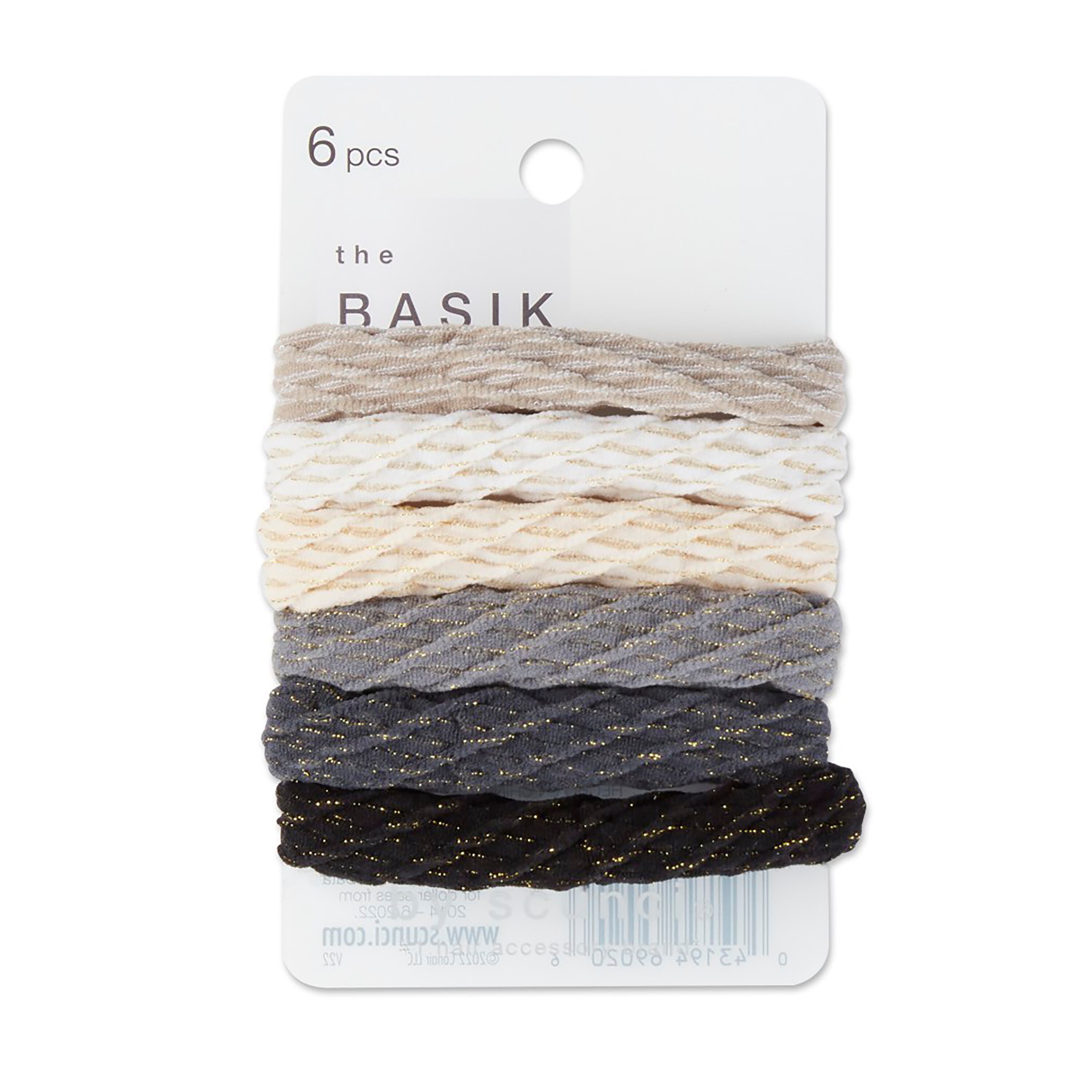 The Basik Edition by Scunci Metallic Hosiery Ponytailers 6pk