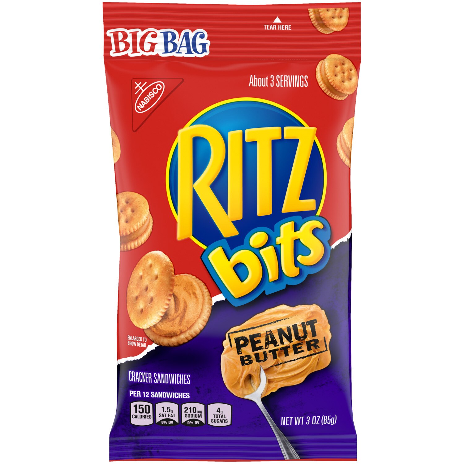 RITZ Bits Peanut Butter Sandwich Crackers, 3 oz