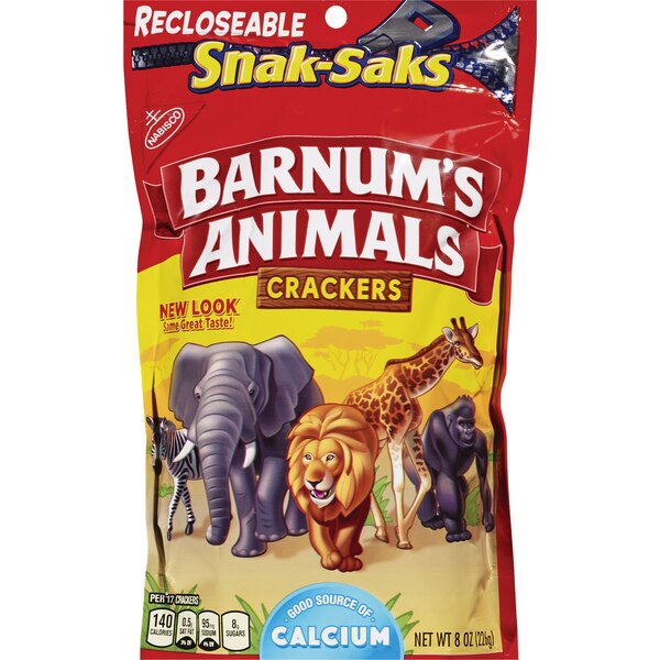 Barnum's Animal Crackers, Recloseable Snak-Saks, 8 oz