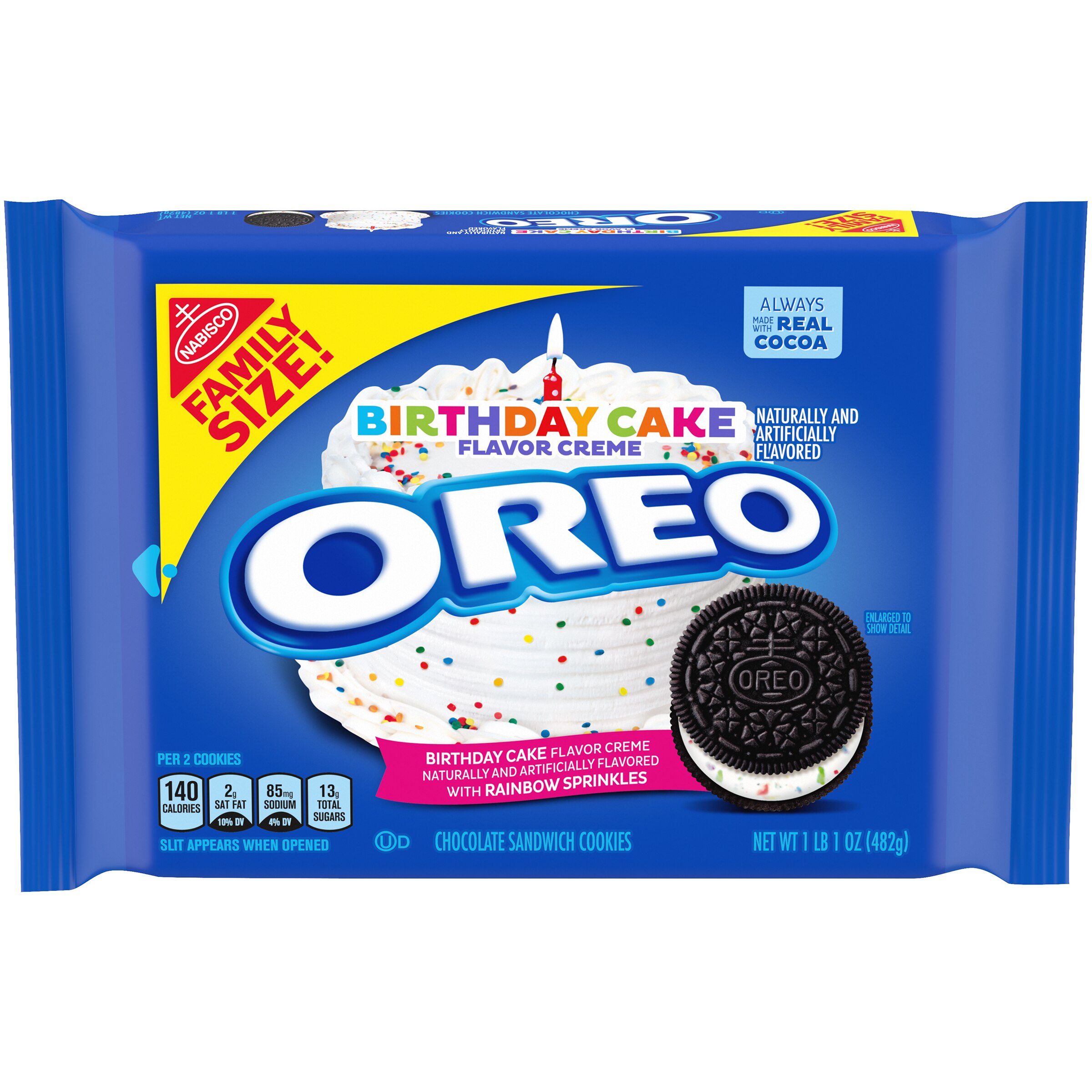 OREO Birthday Cake Chocolate Sandwich Cookies, Family Size, 17 oz