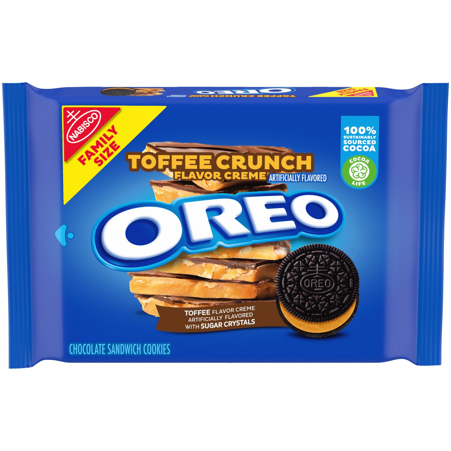 OREO, Toffee Crunch Creme with Sugar Crystals Chocolate Sandwich Cookies, Family Size, 17 oz