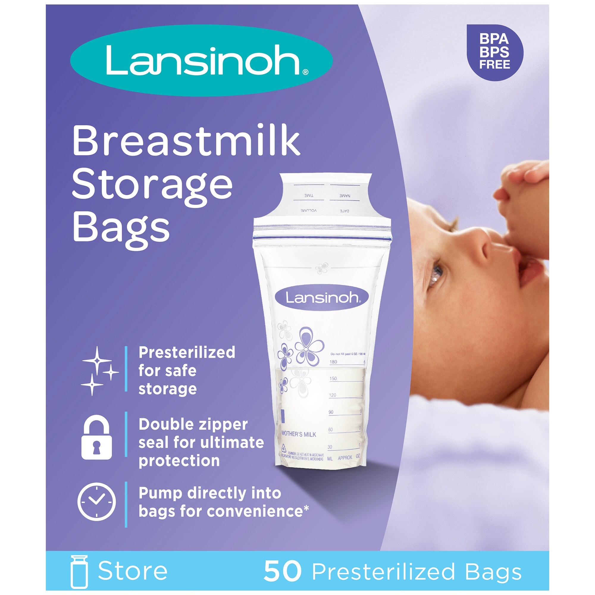 Lansinoh Breastmilk Storage Bags, 50CT