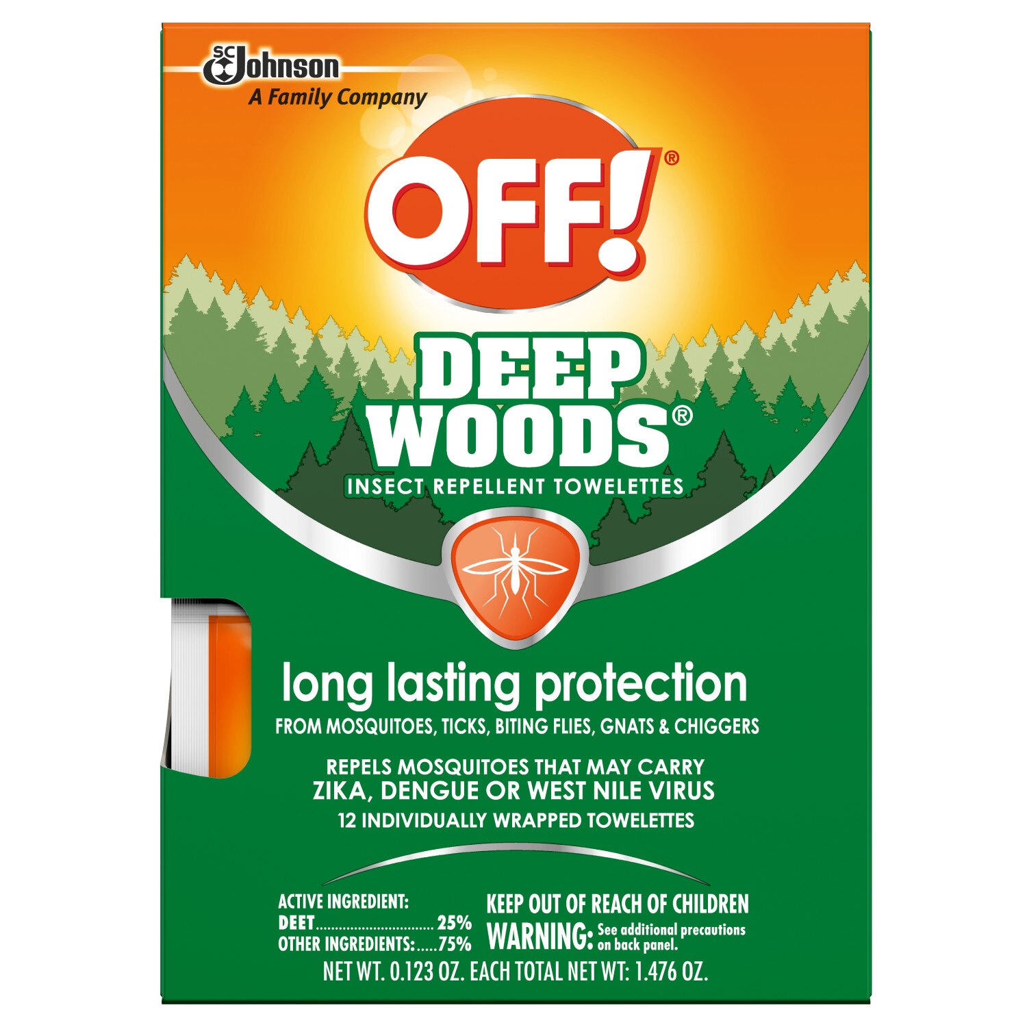 OFF Deep Woods Insect Repellent Towelettes, 12 ct