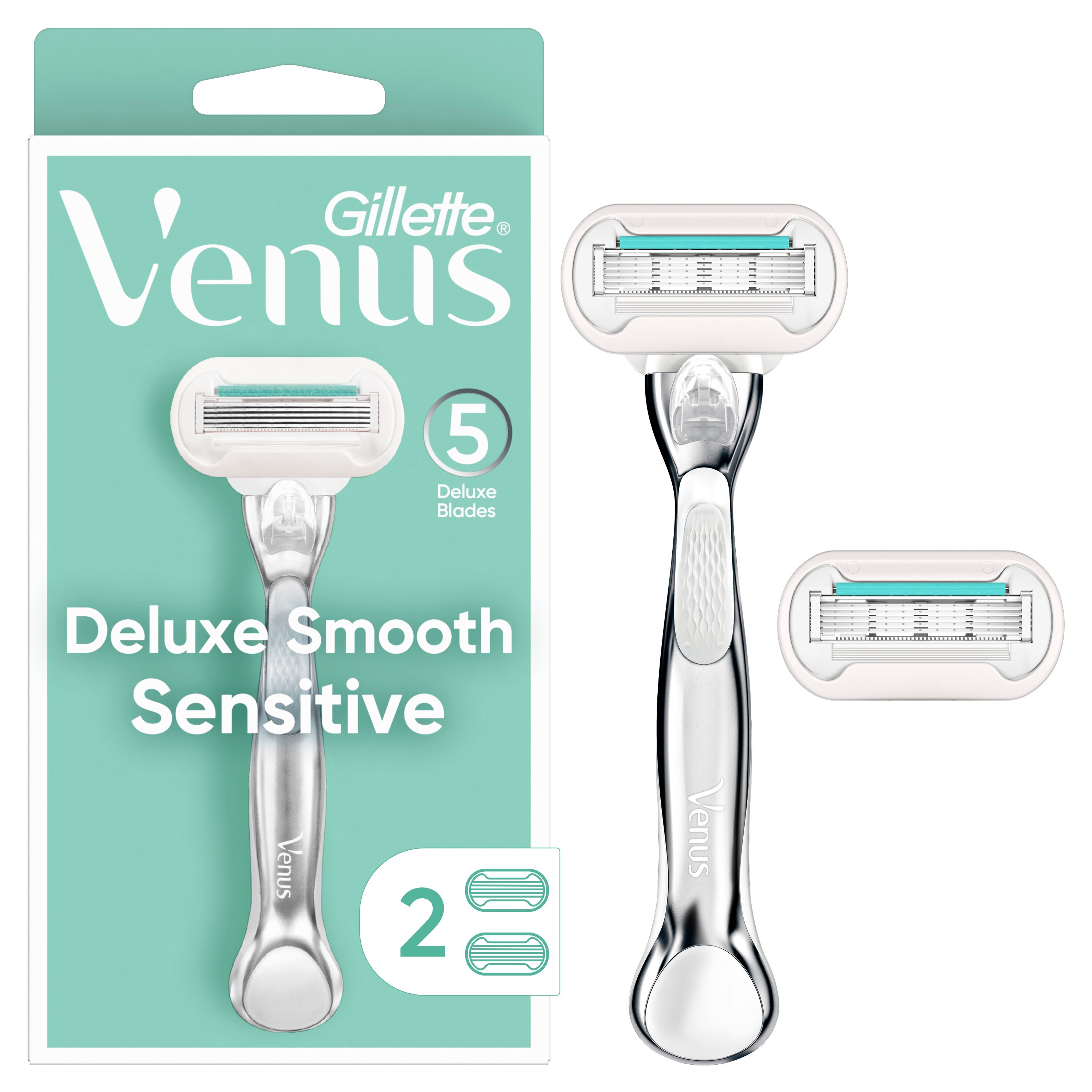 Gillette Venus Deluxe Smooth Sensitive 5-Blade Razor + 2 Razor Blade Refills