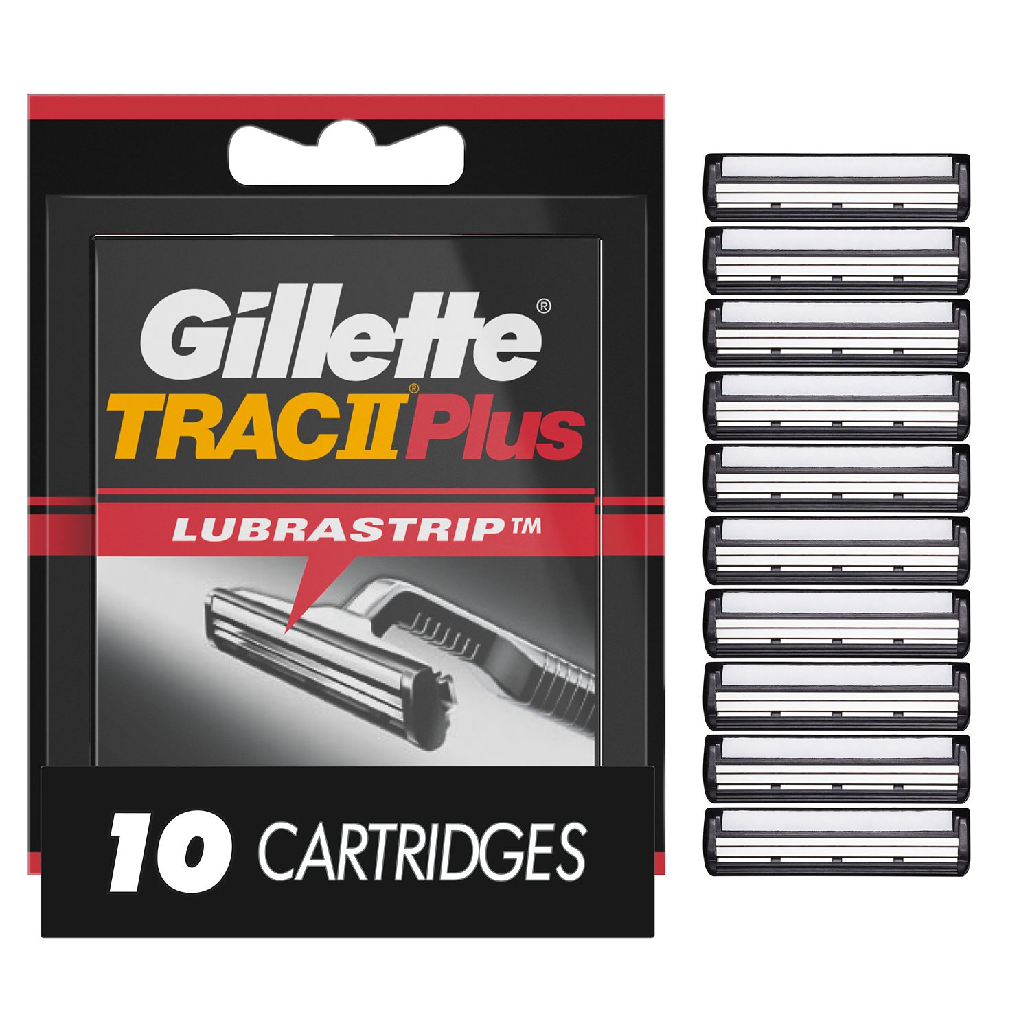 Gillette TRAC II Plus 2-Blade Lubrastrip Razor Blade Refills, 10 CT