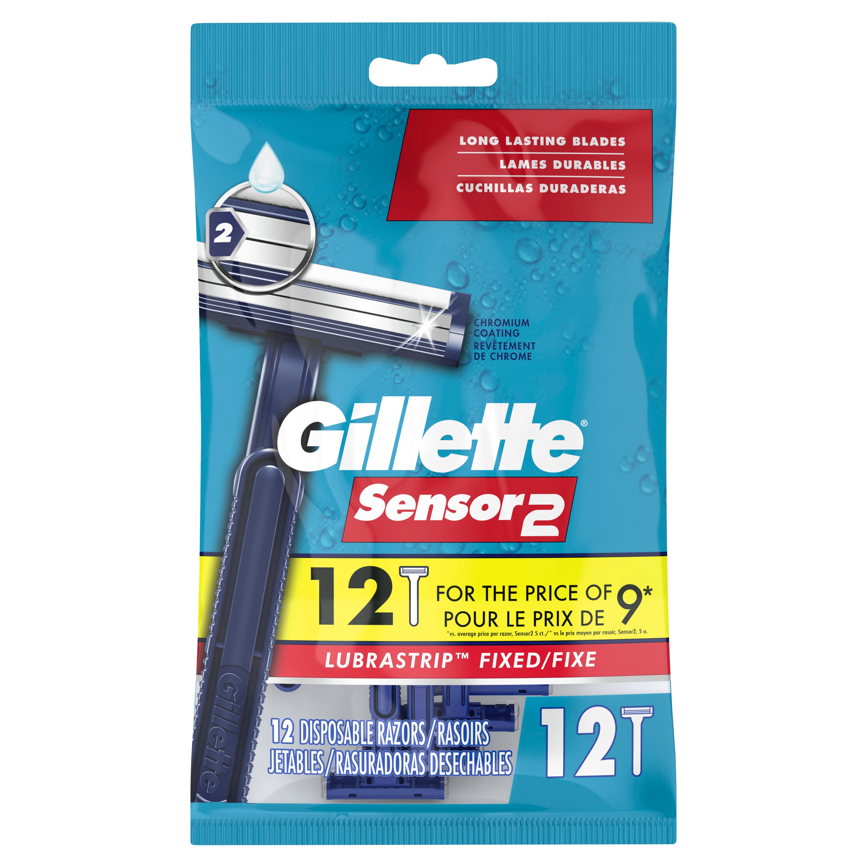 Gillette Sensor2 2-Blade Lubrastrip Fixed Disposable Razors, 12 CT