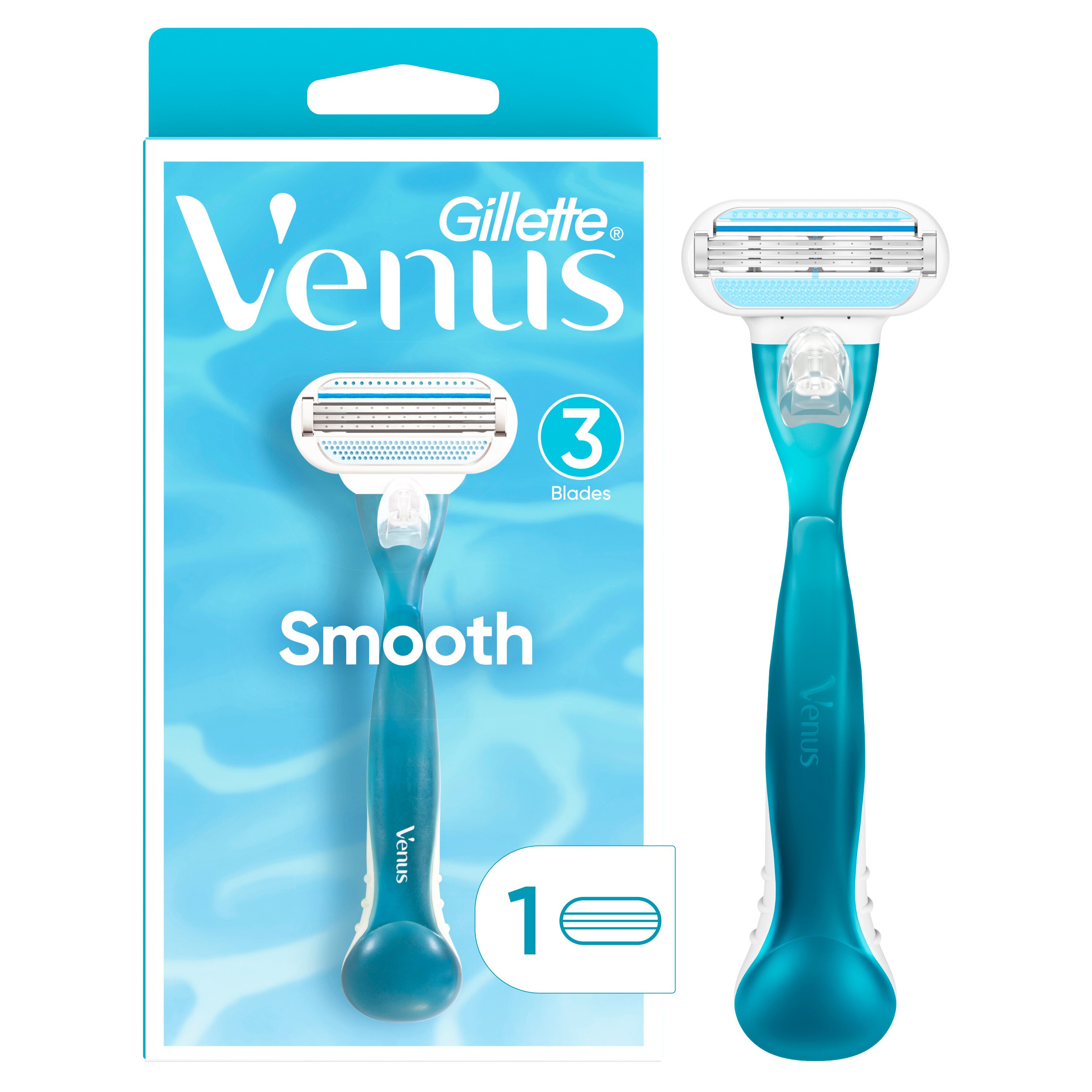 Gillette Venus Smooth 3-Blade Razor + 1 Razor Blade Refill