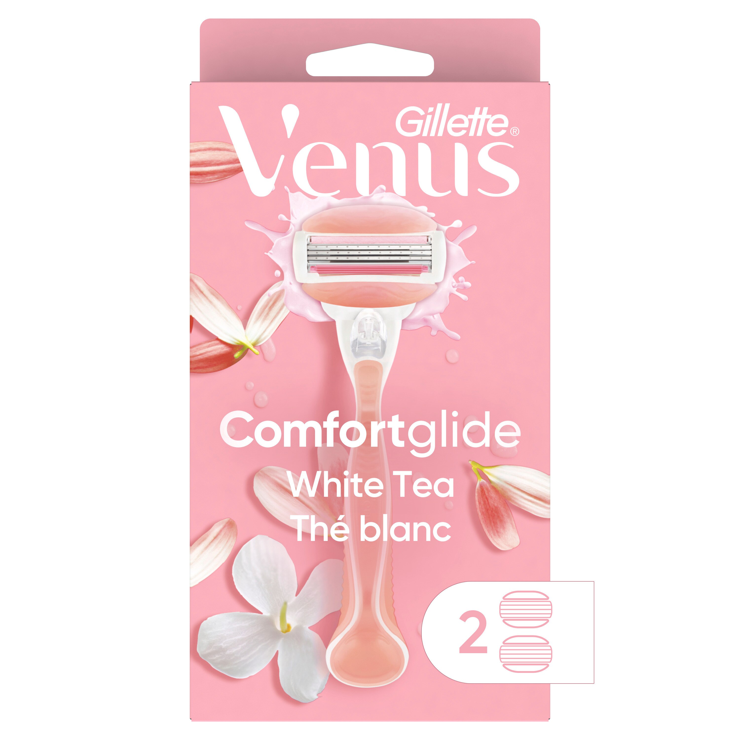 Gillette Venus Comfort Glide White Tea 3-Blade Razor + 2 Razor Blade Refills