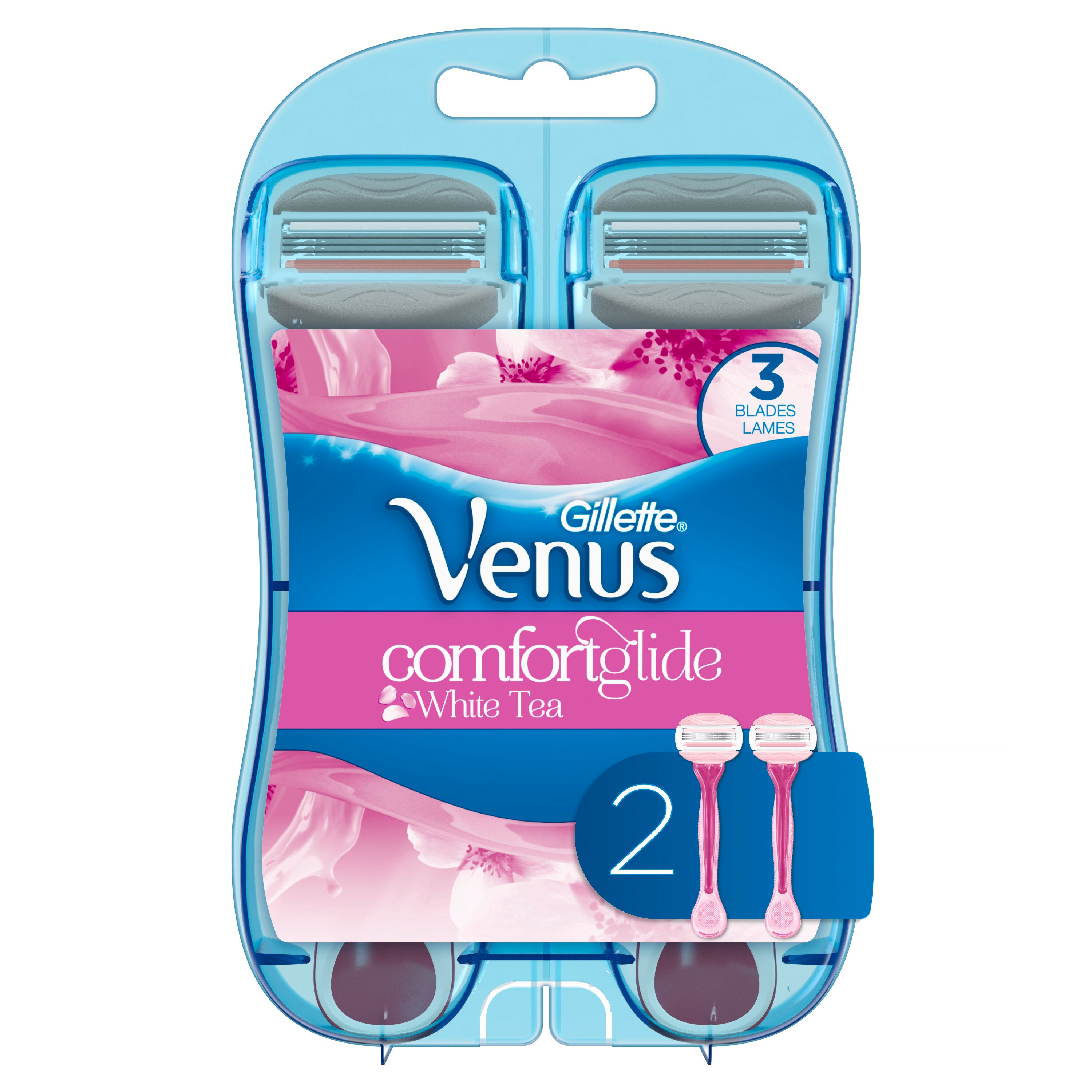 Gillette Venus Comfort Glide White Tea 3-Blade Disposable Razors, 2 CT