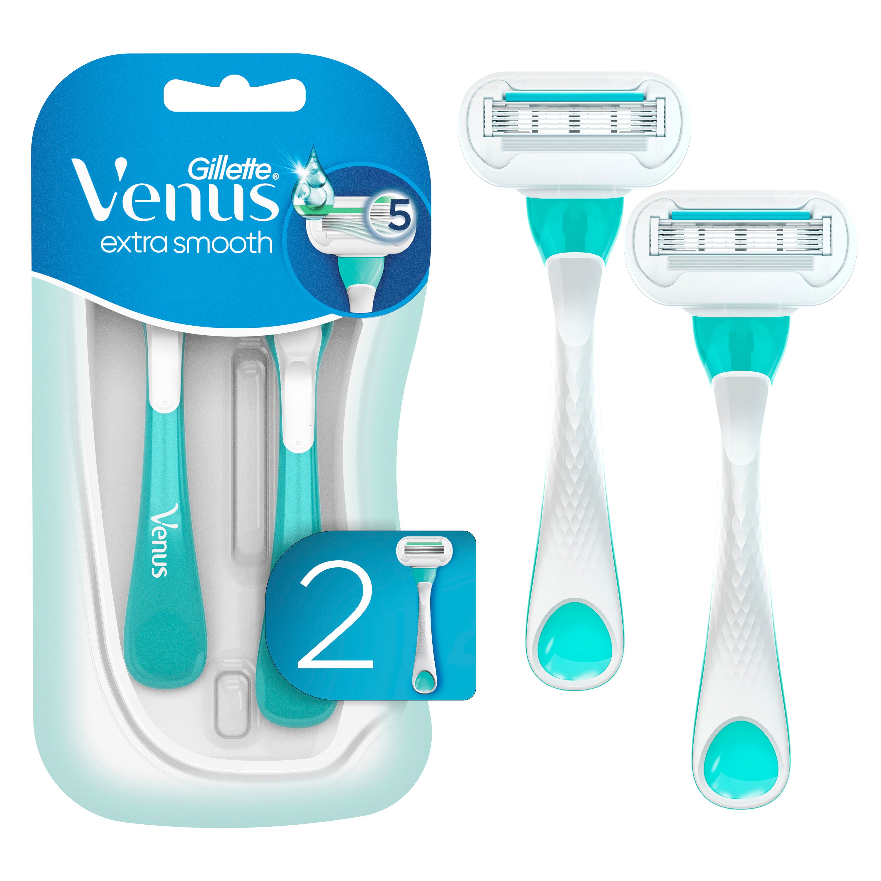 Gillette Venus Extra Smooth Sensitive 5-Blade Disposable Razors, 2 CT