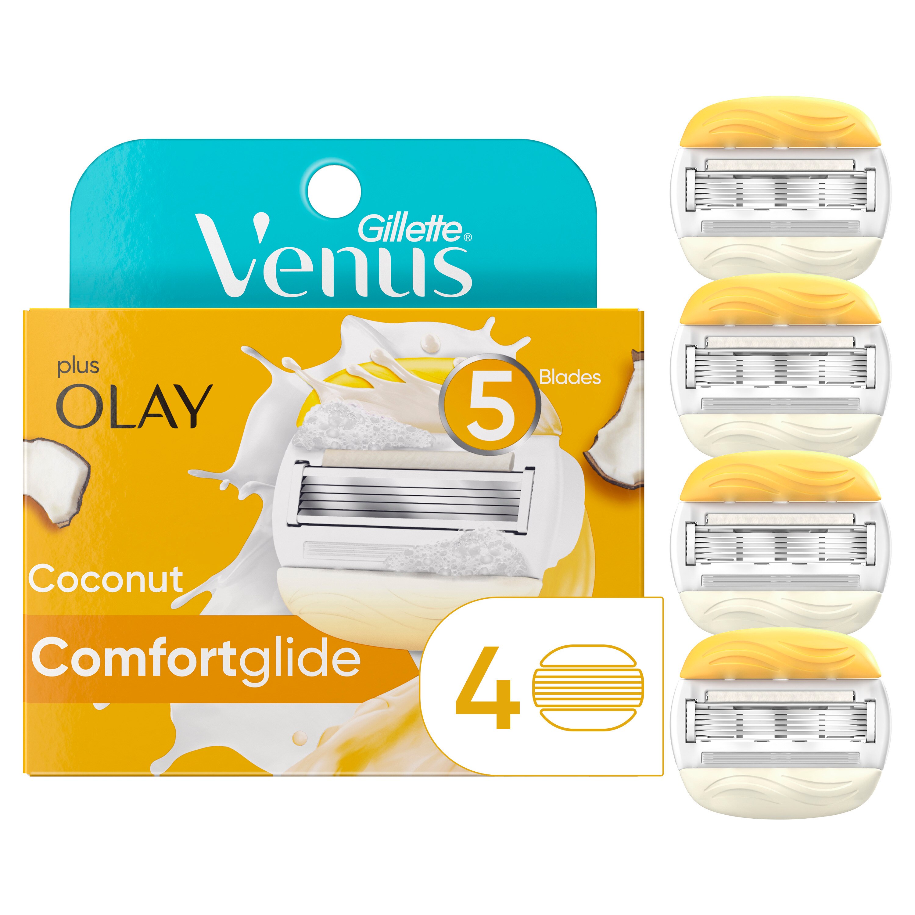 Gillette Venus 5-Blade Coconut ComfortGlide plus Olay Razor Blade Refills