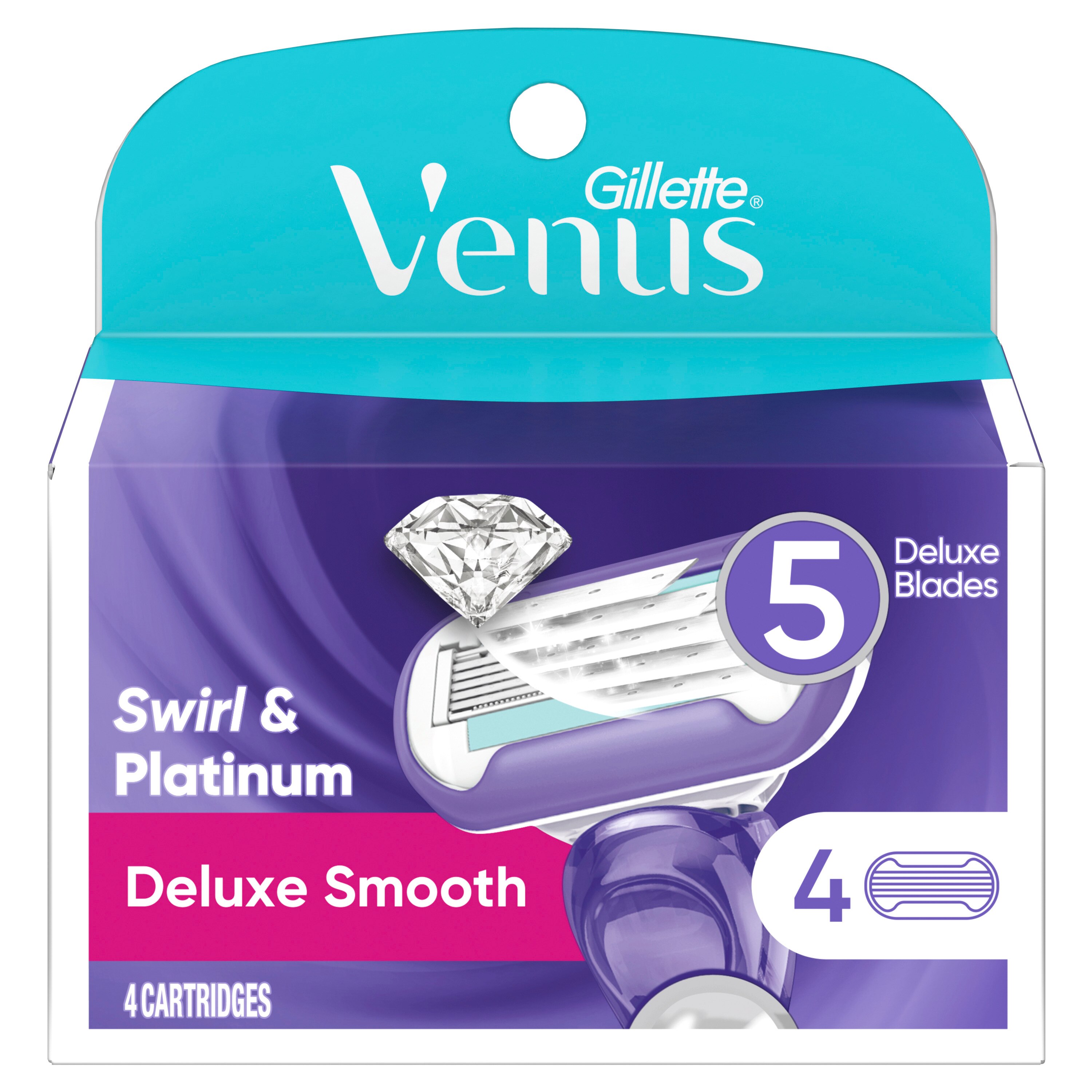 Gillette Venus Deluxe Smooth Swirl & Platinum 5-Blade Razor Blade Refills, 4 CT