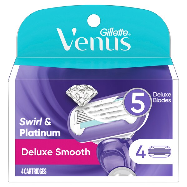 Gillette Venus Deluxe Smooth Swirl & Platinum 5-Blade Razor Blade Refills, 4 CT