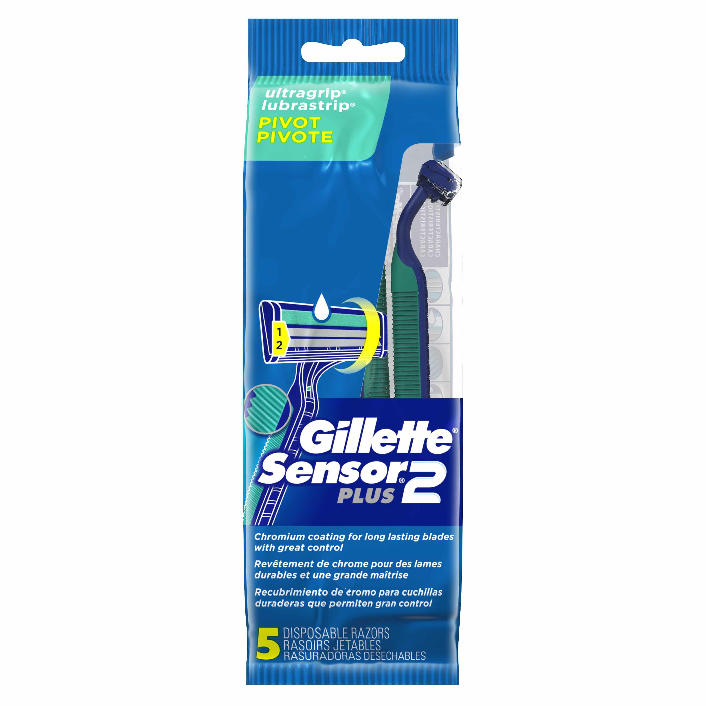 Gillette Sensor2 Plus Pivoting Head Men's Disposable Razors, 5 CT