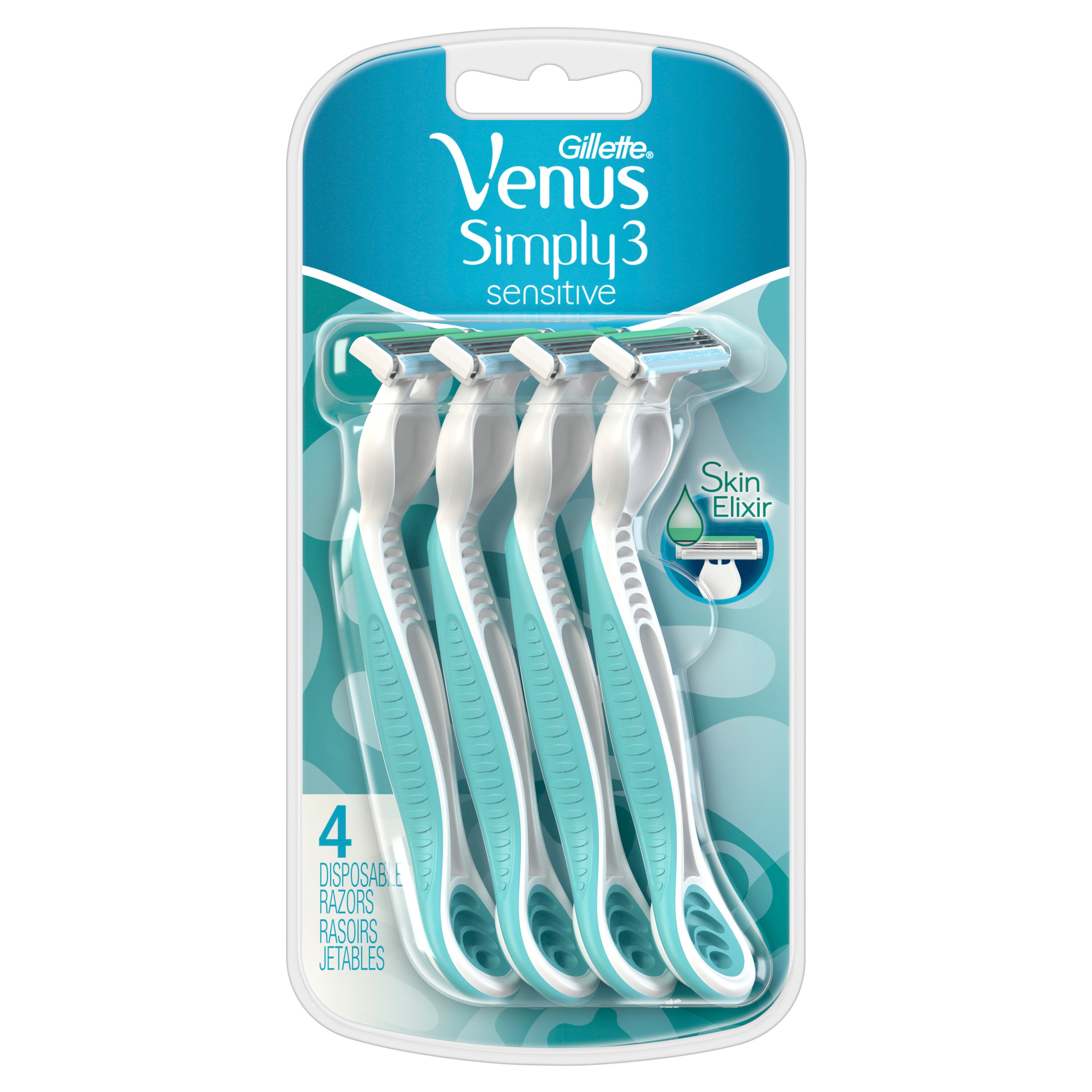 Gillette Venus Simply 3 Sensitive 3-Blade Disposable Razors, 4 CT