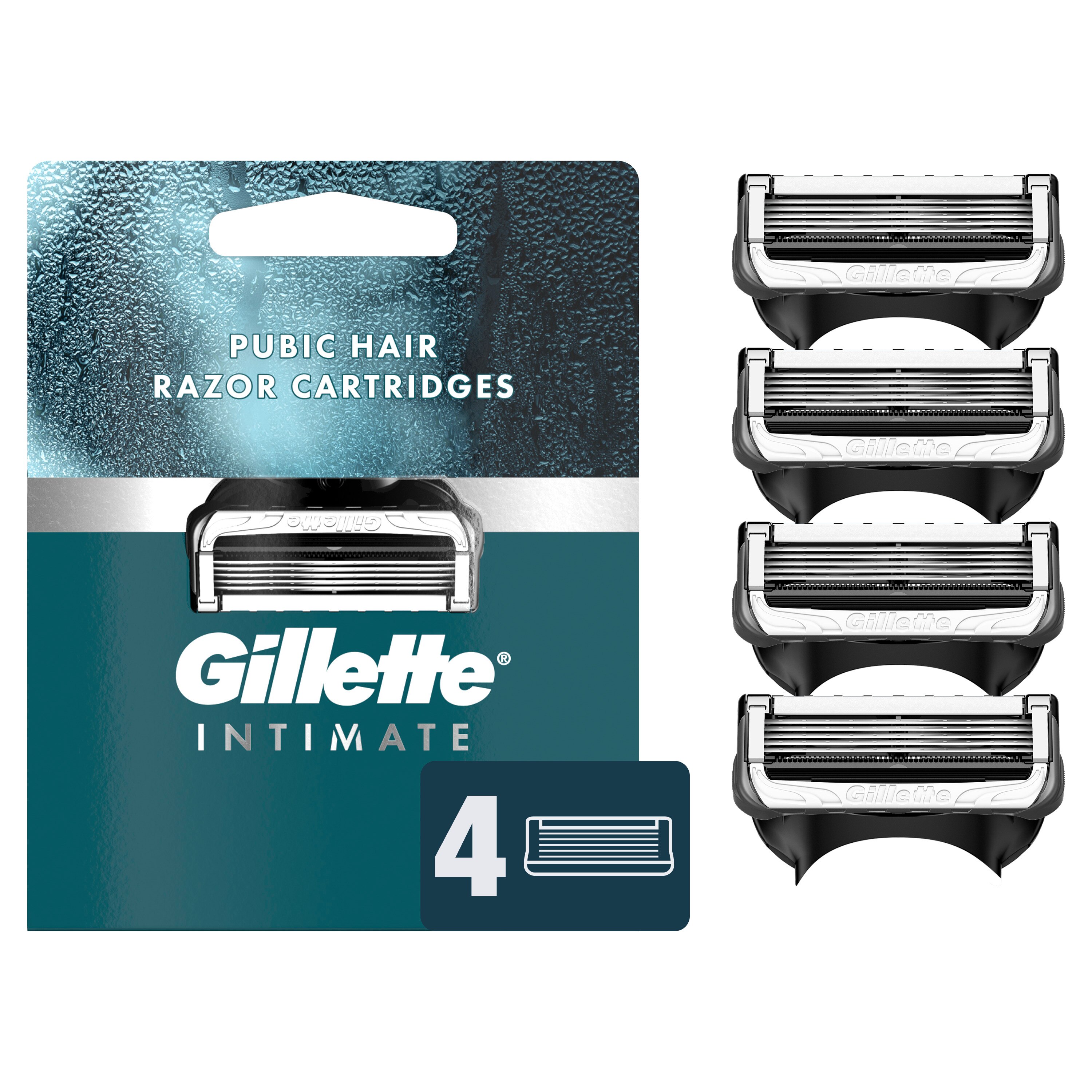 Gillette Intimate Pubic Hair 5-Blade Razor Blade Refills, 4 CT