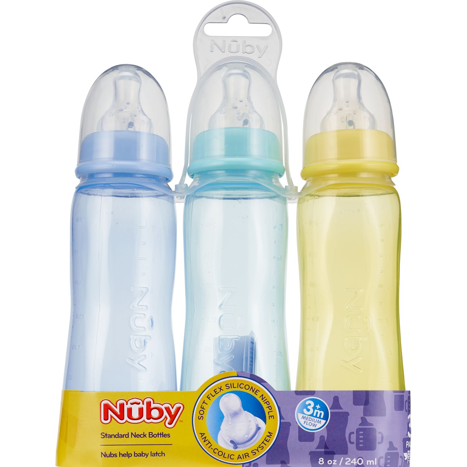 Nuby Medium Flow Feeding Bottles, 3 CT