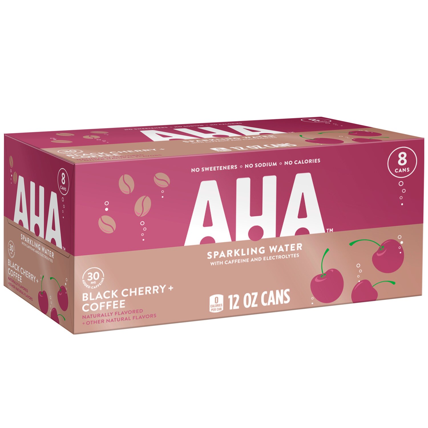 AHA Sparkling Citrus + Green Tea Flavored Water with Caffeine & Electrolytes, 12 OZ Cans, 8 PK