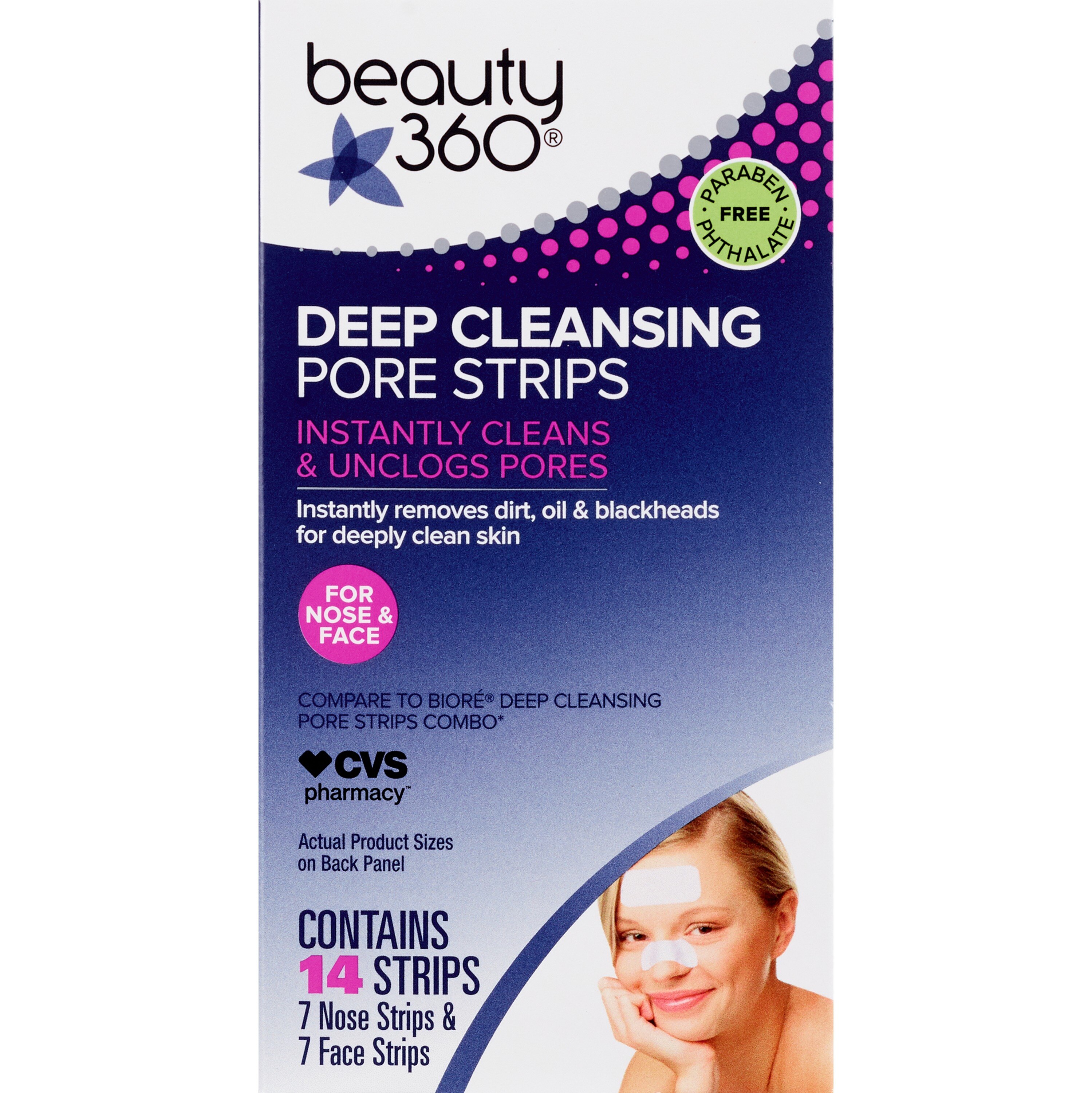 Beauty 360 Deep Cleansing Pore Strips Combo Pack For Nose And Face, 14CT