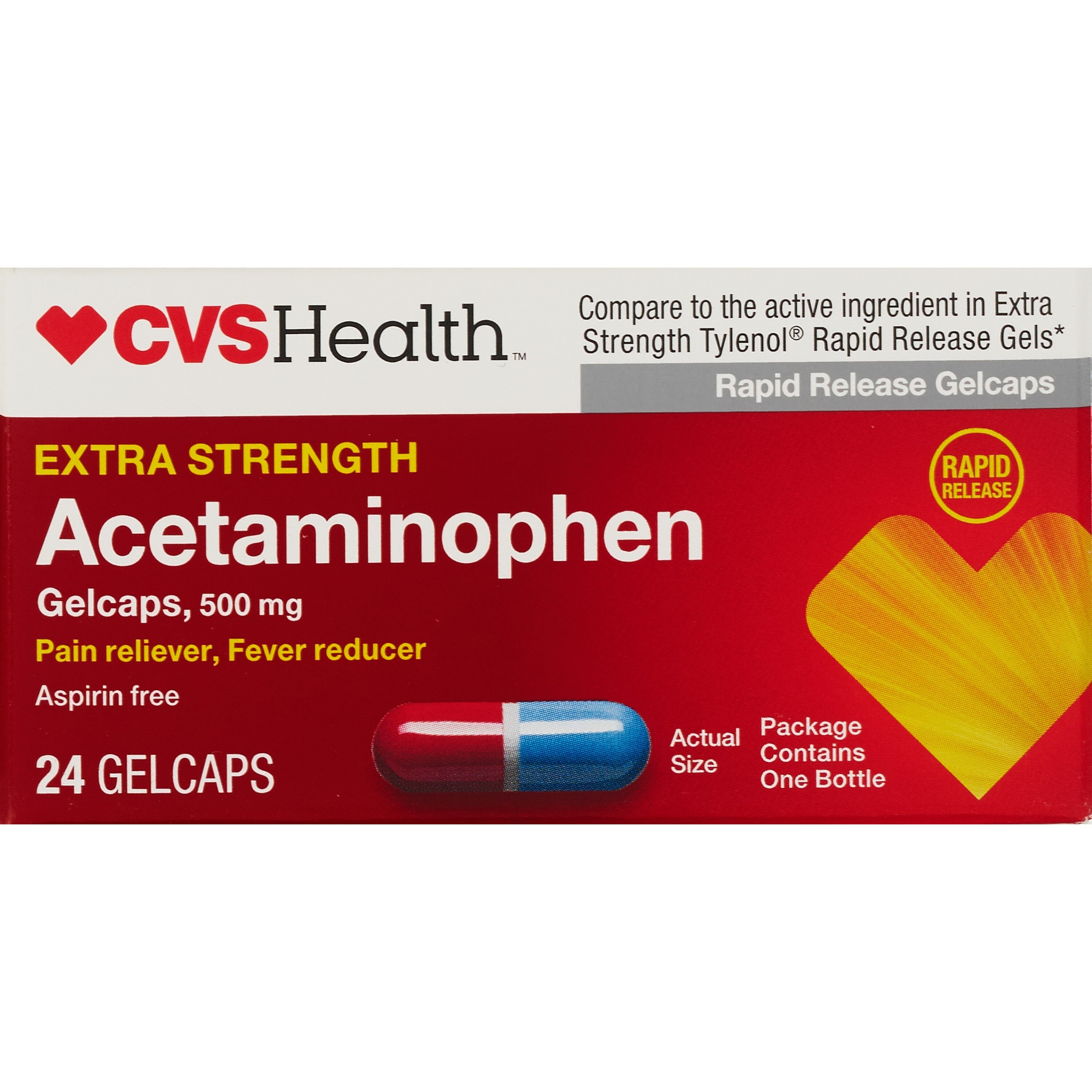 CVS Health Extra Strength Acetaminophen Pain Reliever & Fever Reducer 500 MG Gelcaps