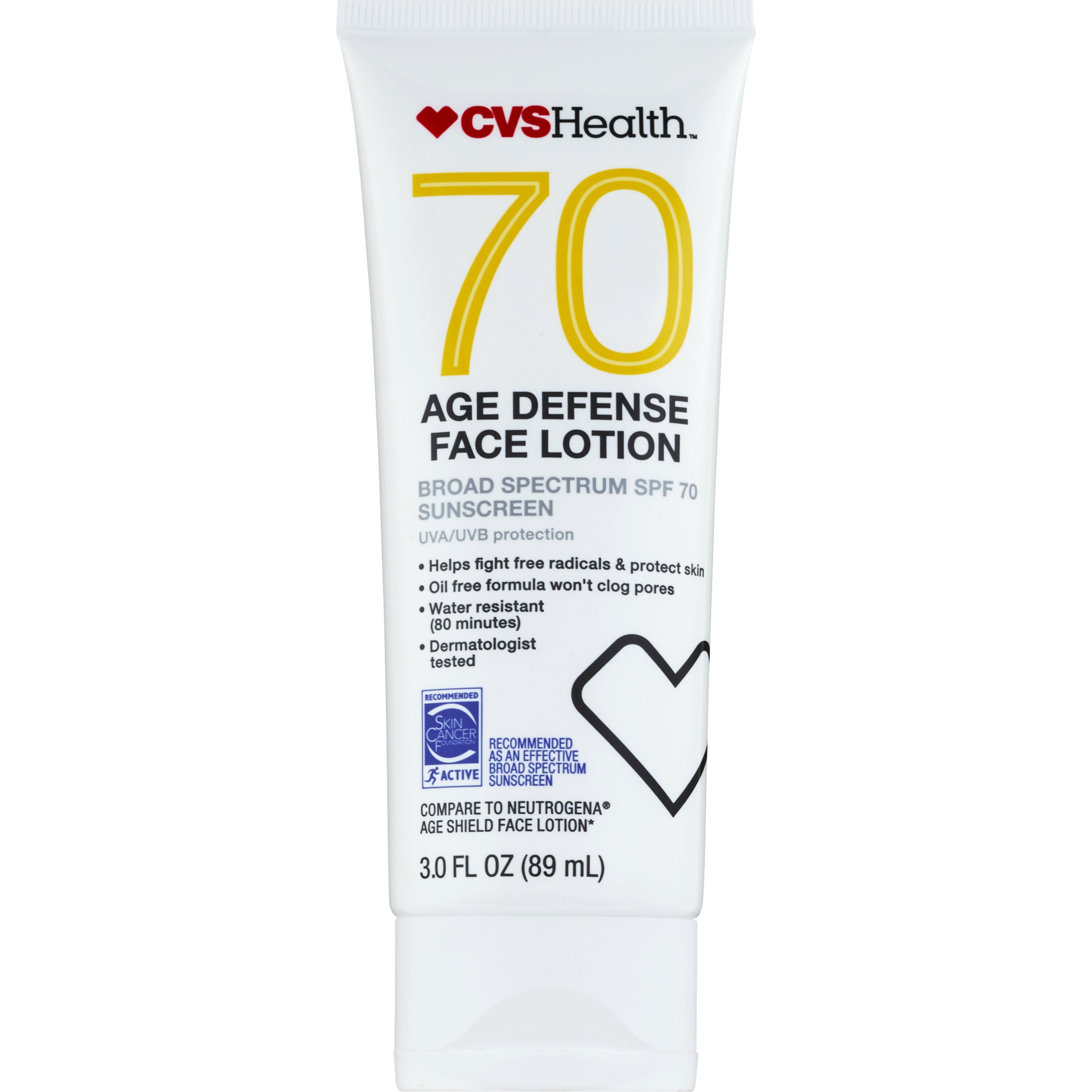 CVS Health Age Defense Broad Spectrum Sunscreen Face Lotion SPF 70, 3 OZ