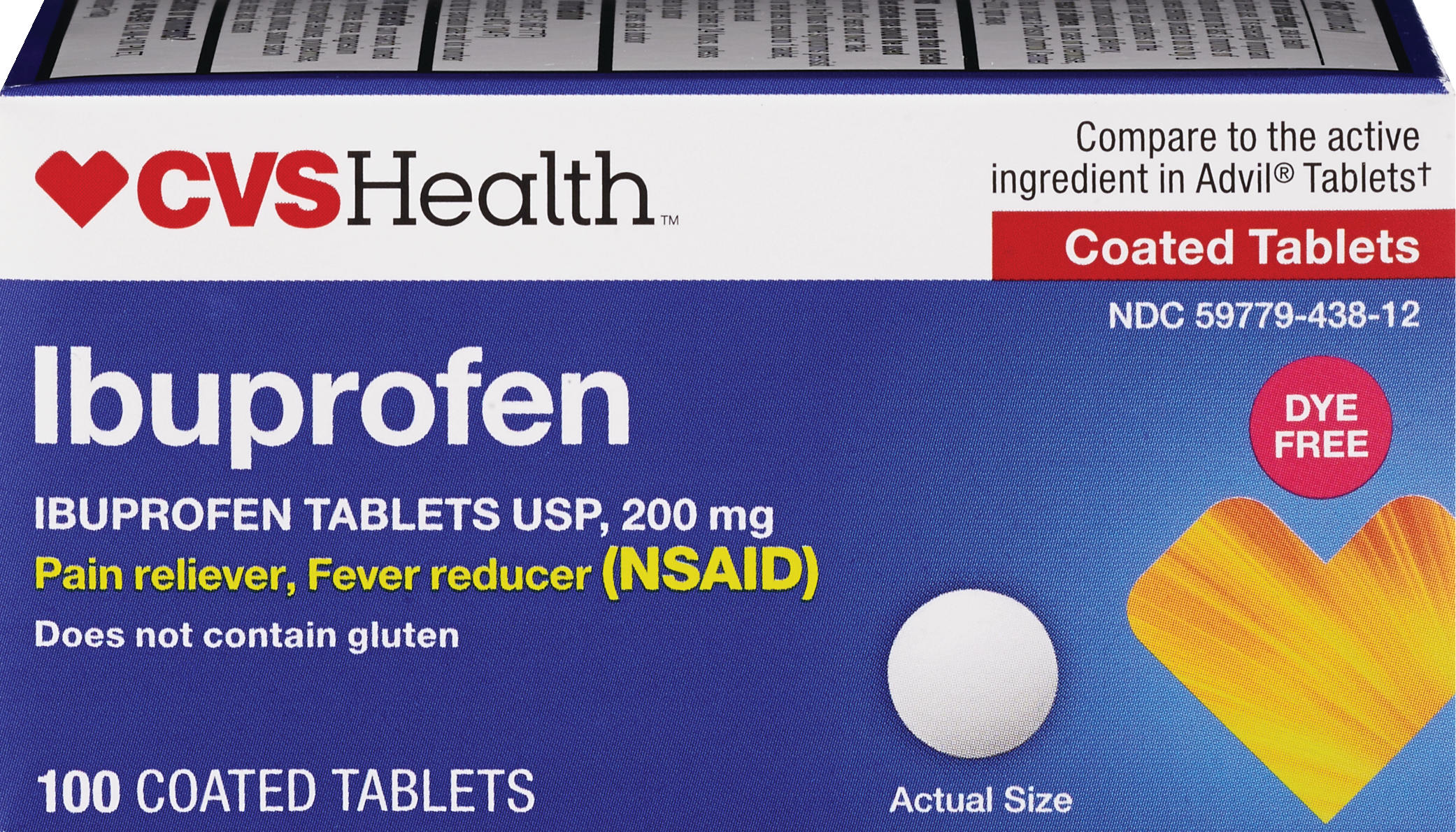 CVS Health Dye Free Ibuprofen 200 MG Tablets, 100 CT