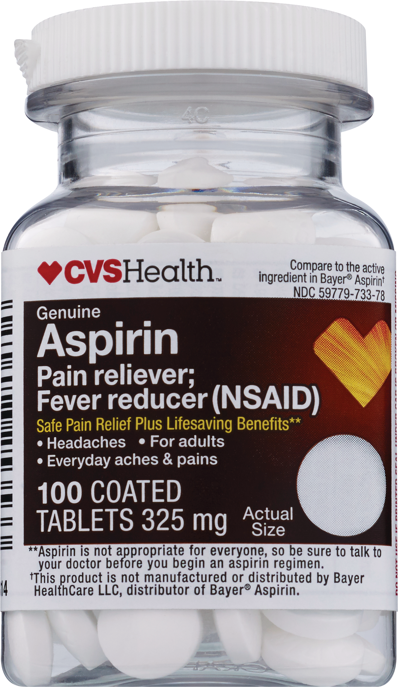 CVS Health Regular Strength Aspirin 325 MG Coated Tablets, 100 CT