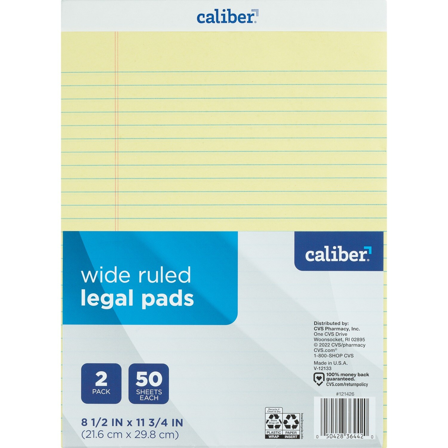 Caliber Yellow Legal Pad, Wide Ruled