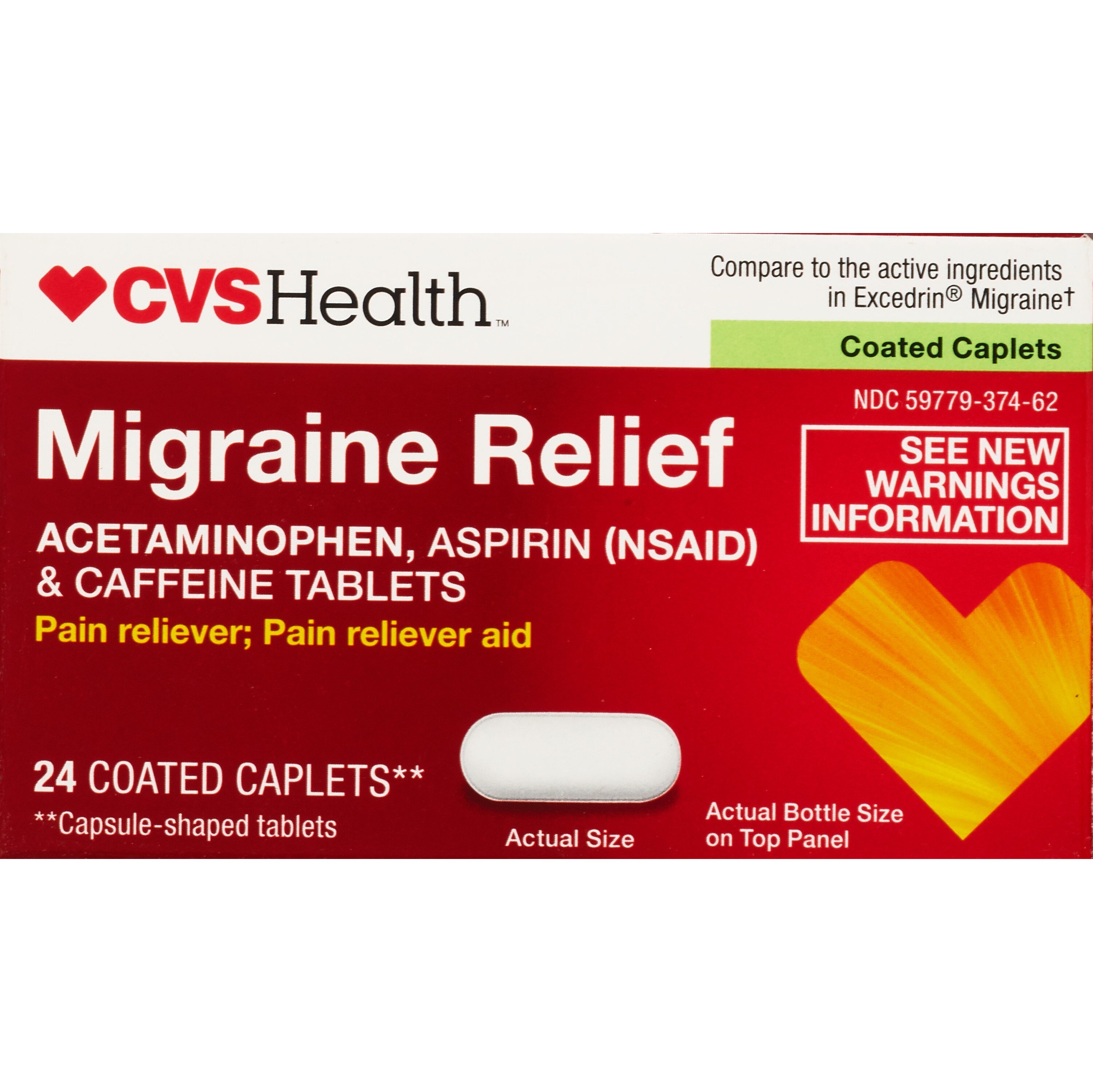 CVS Health Migraine Relief Acetaminophen Aspirin (NSAID) & Caffeine Tablets