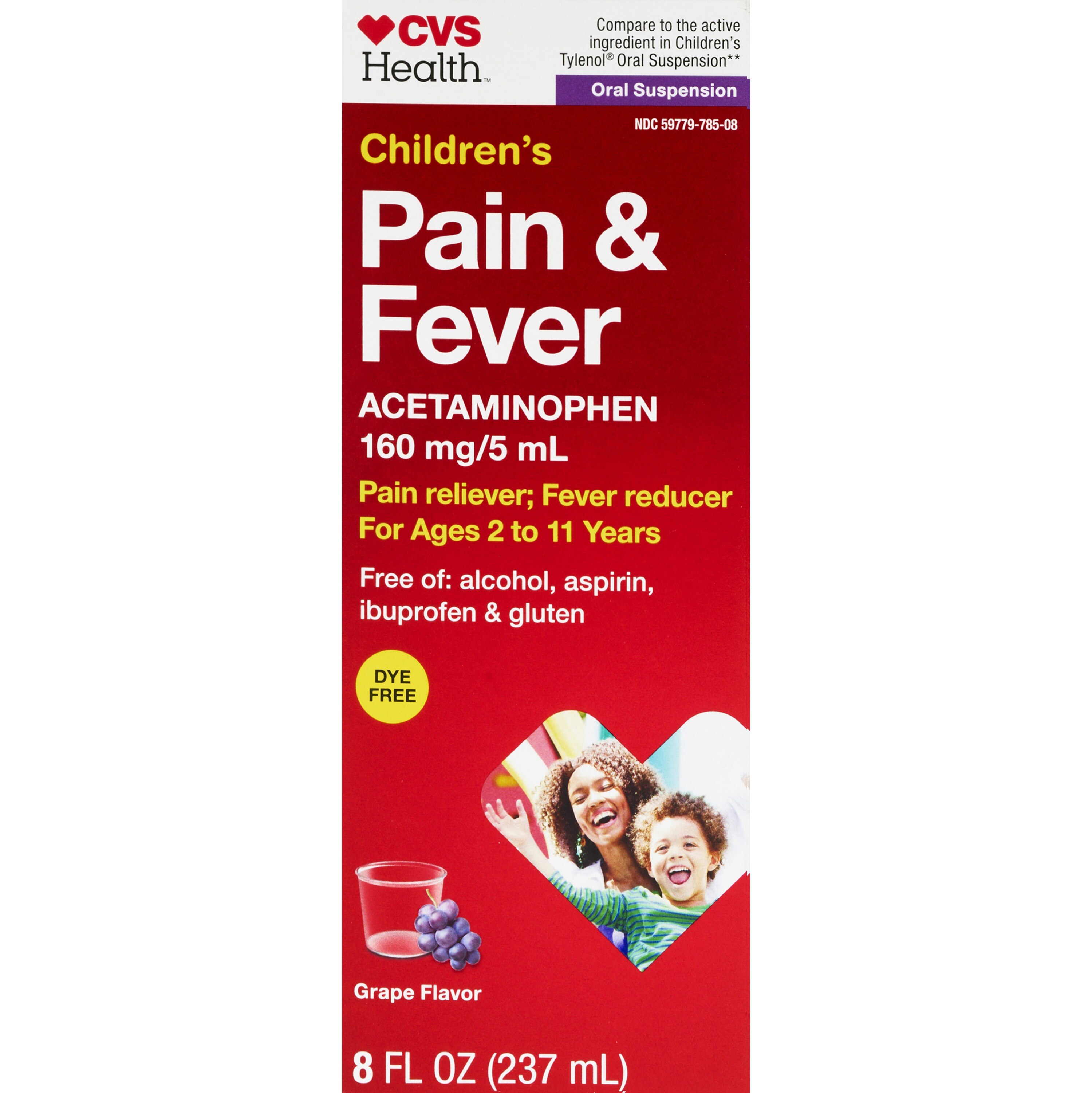 CVS Health Children's Acetaminophen Pain Reliever & Fever Reducer Oral Suspension, Grape, 8 FL OZ