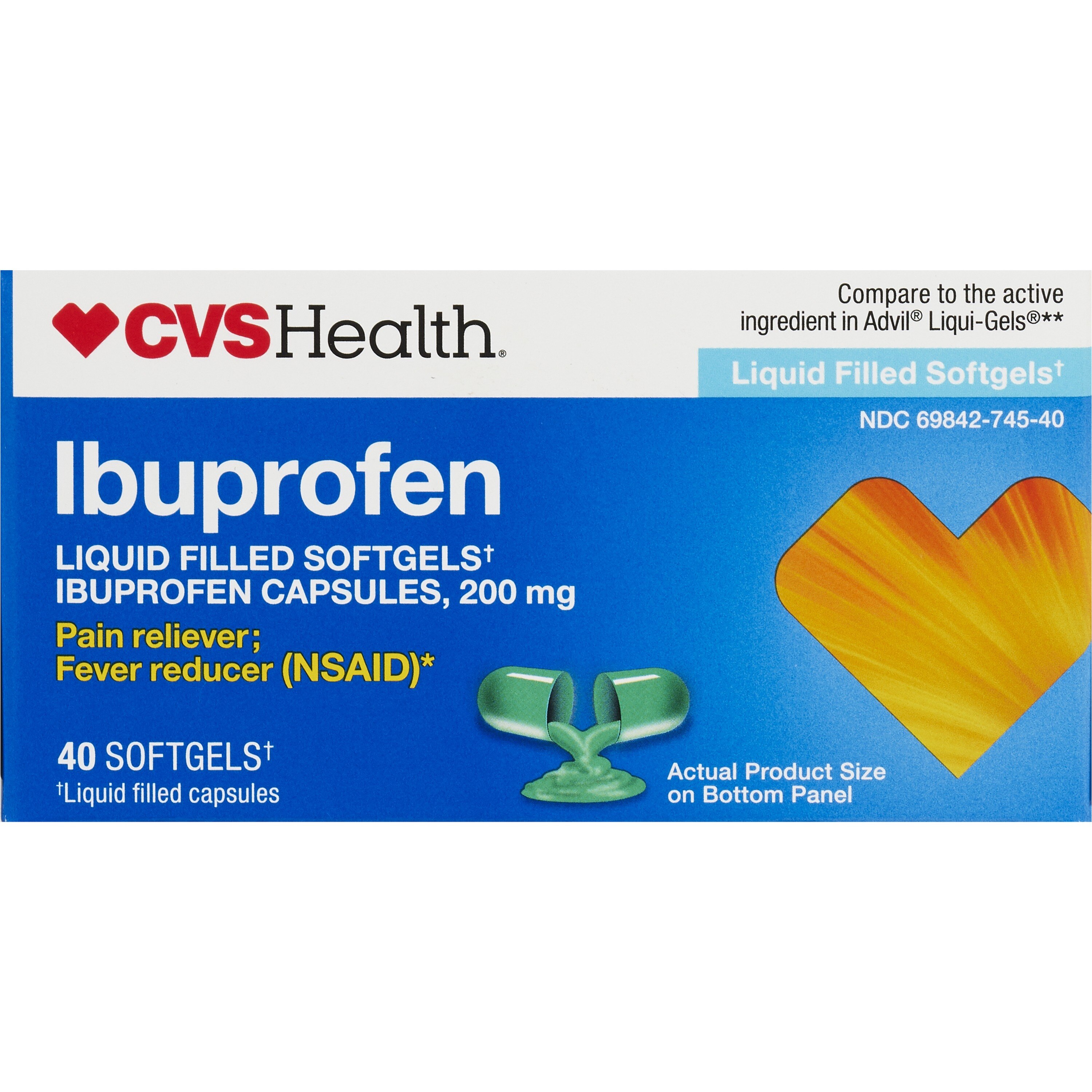 CVS Health Ibuprofen 200 MG Liquid Filled Softgels, 200 MG