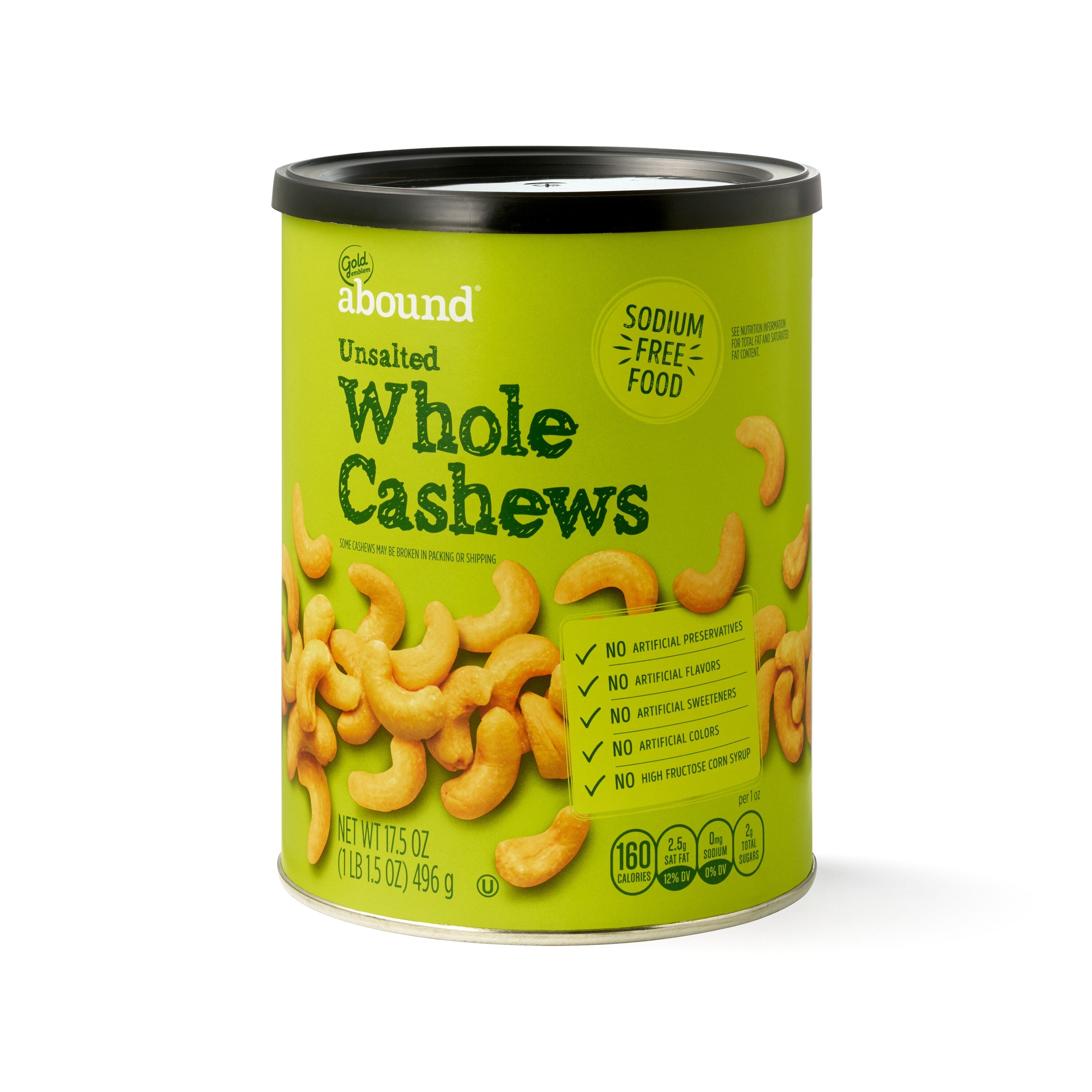 Gold Emblem Abound Unsalted Whole Cashews, 17.5 oz