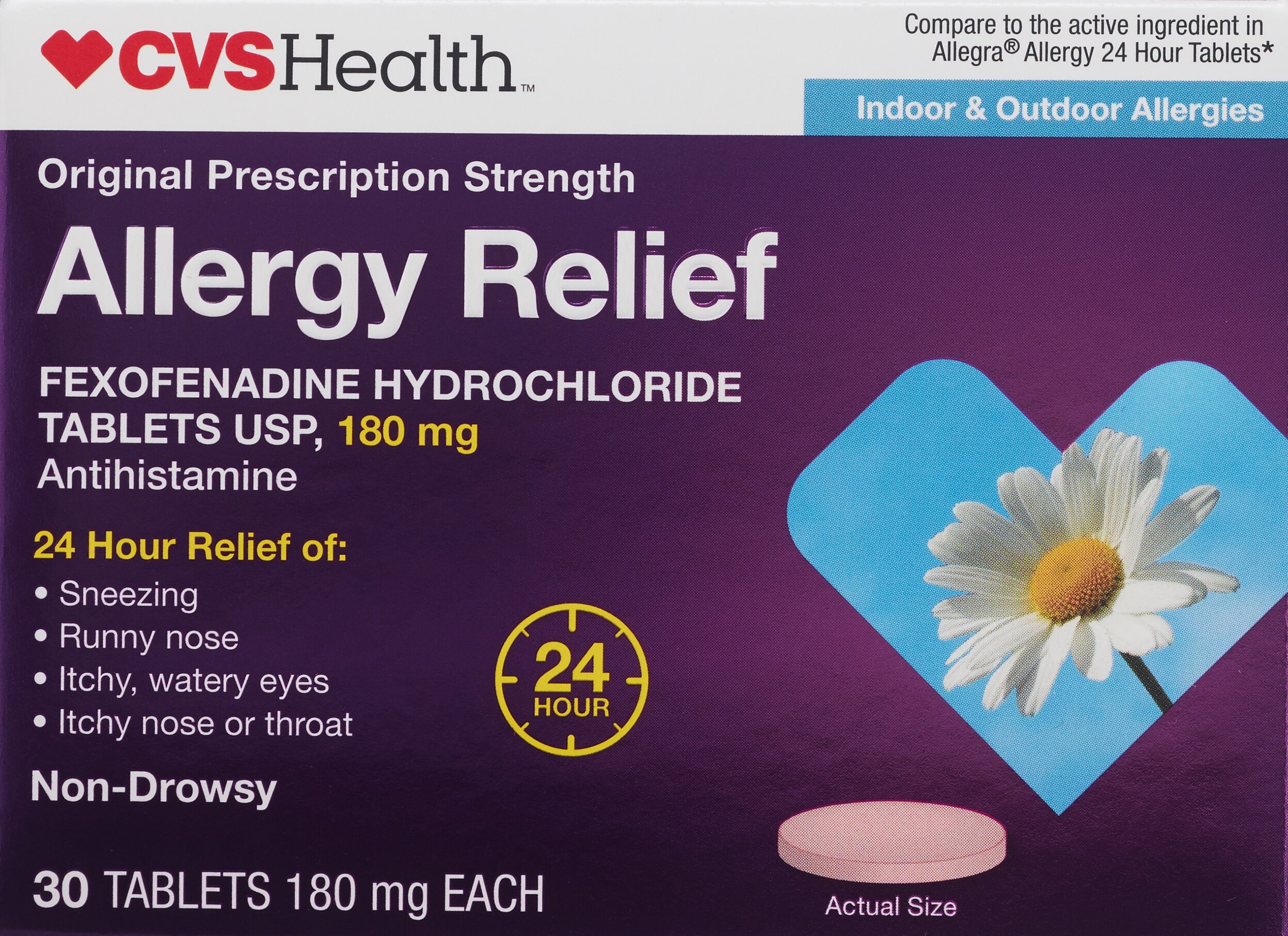 CVS Health 24HR Non Drowsy Allergy Relief Fexofenadine HCl Tablets