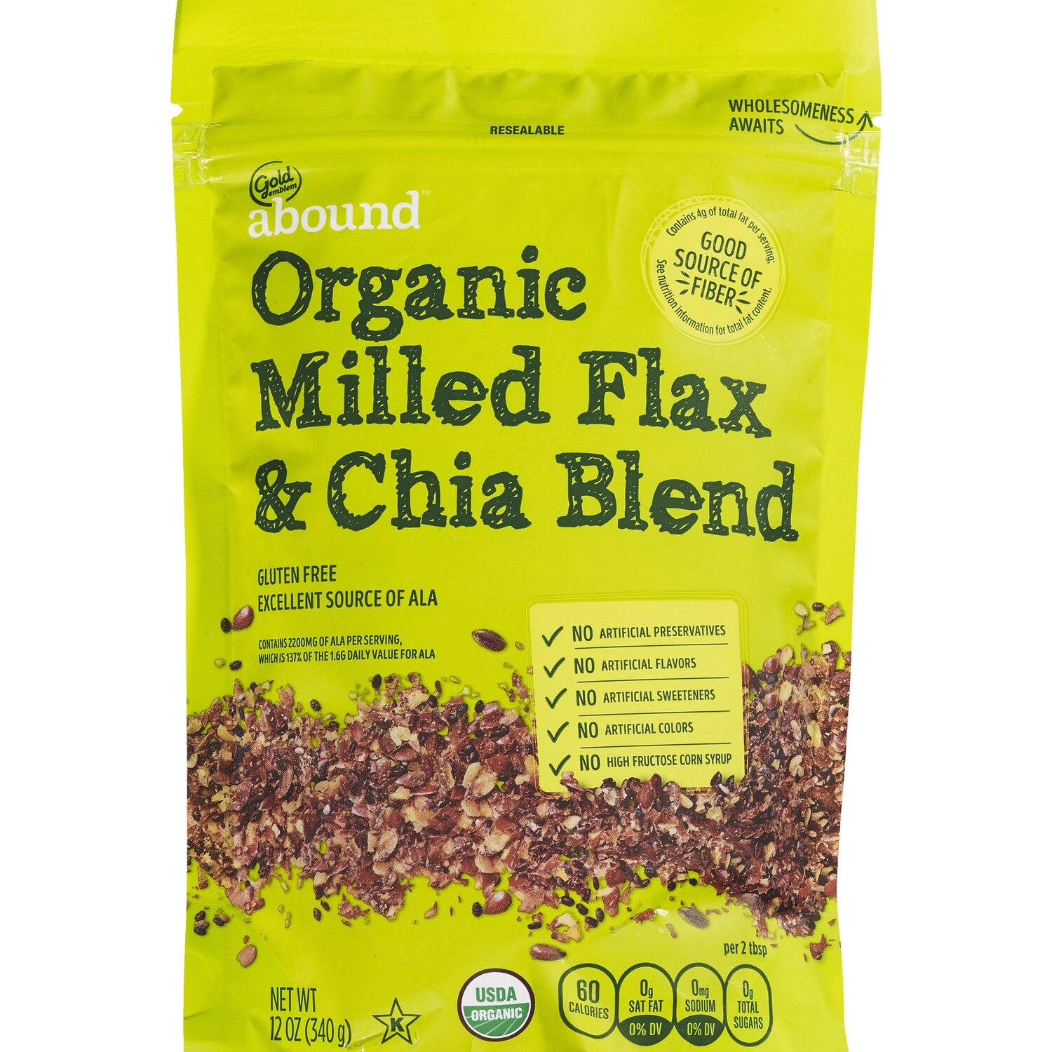 Gold Emblem Abound Organic Milled Flax & Chia Blend, 12 oz