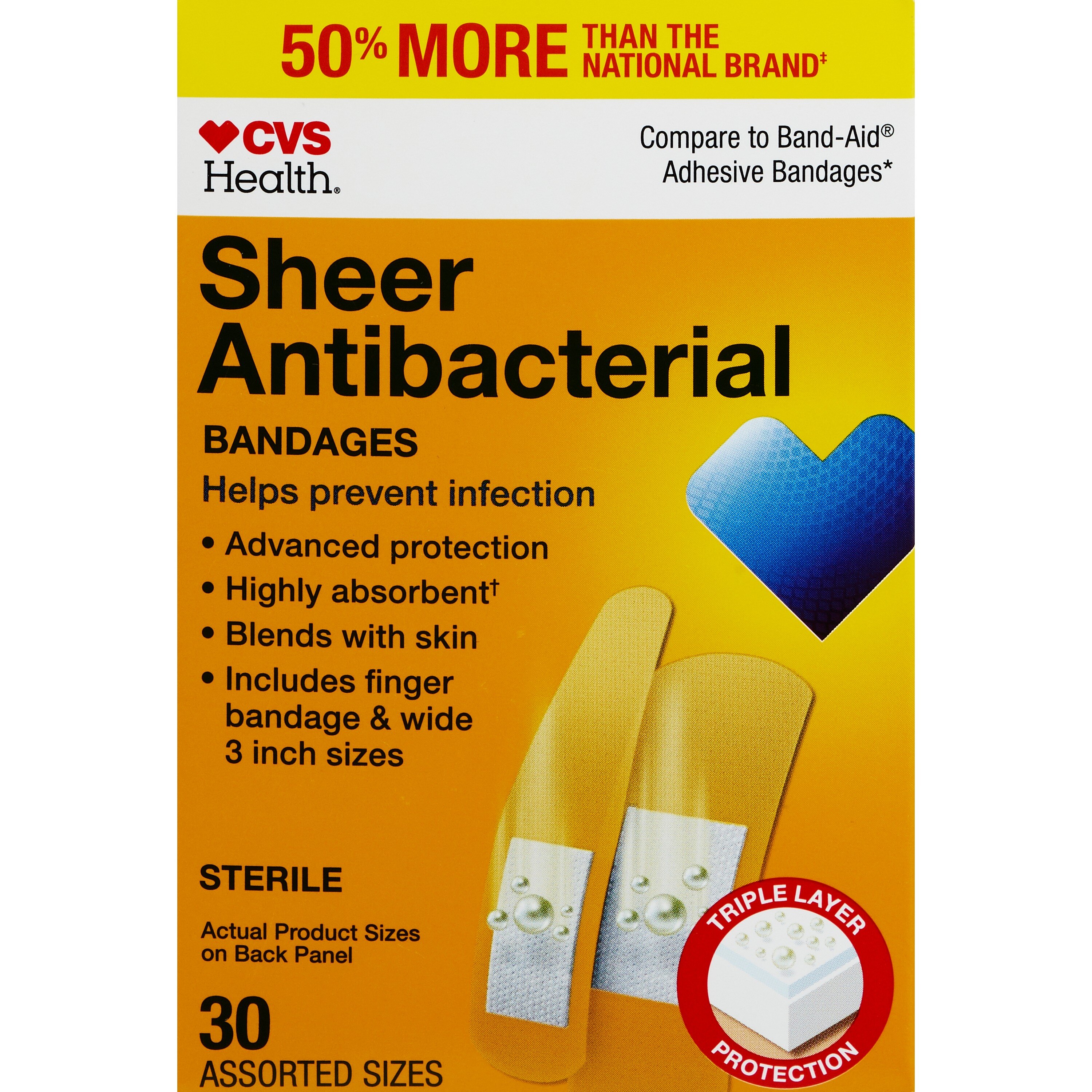 CVS Health Sheer Antibacterial Bandages, Assorted Sizes