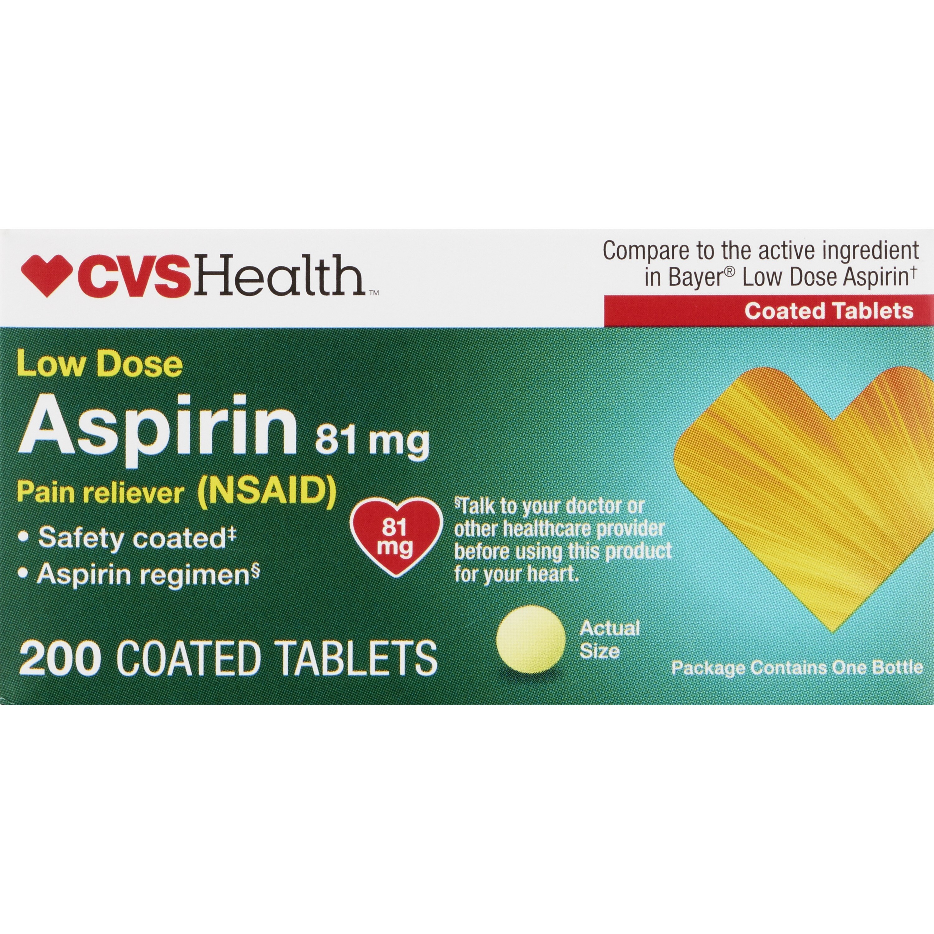 CVS Health Low Dose Aspirin 81 MG Enteric Coated Tablets