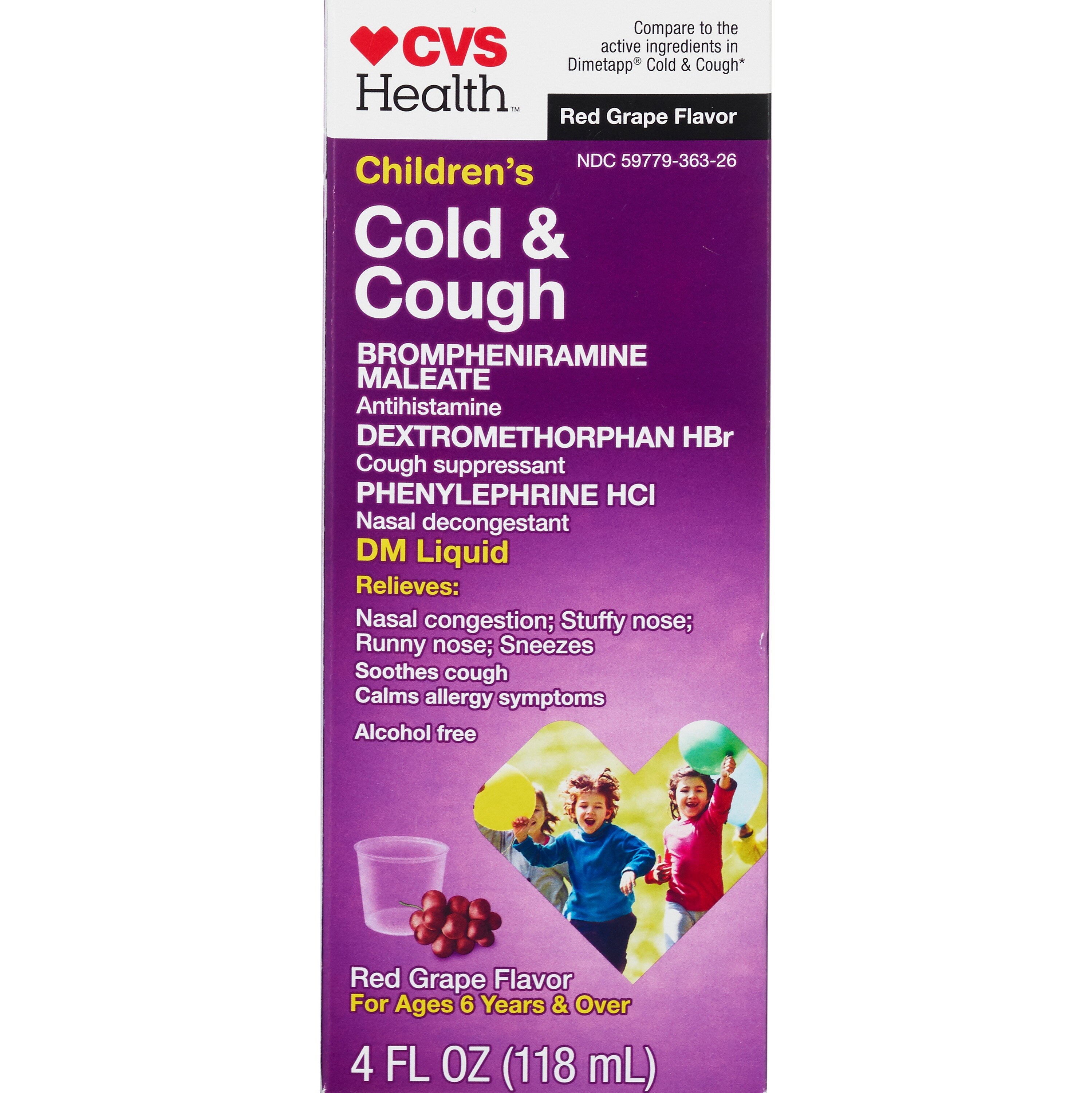 CVS Health Children's Cold & Cough DM Liquid, Red Grape, 4 FL OZ