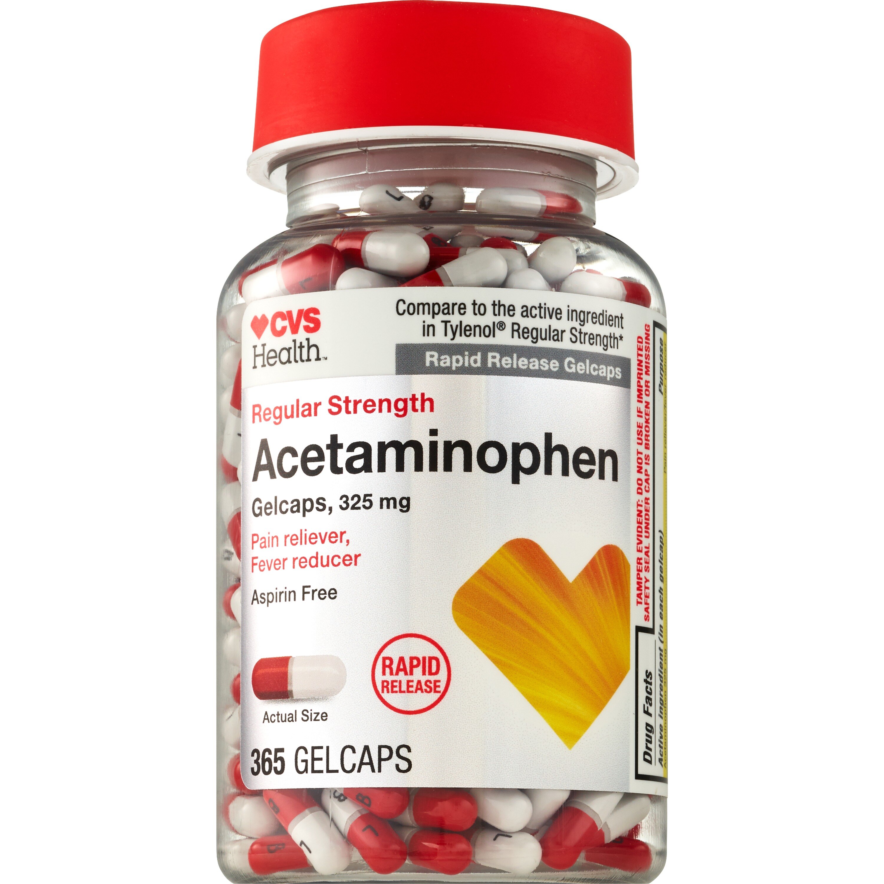 CVS Health Regular Strength Acetaminophen Pain Reliever & Fever Reducer 325 MG Gelcaps, 365 CT